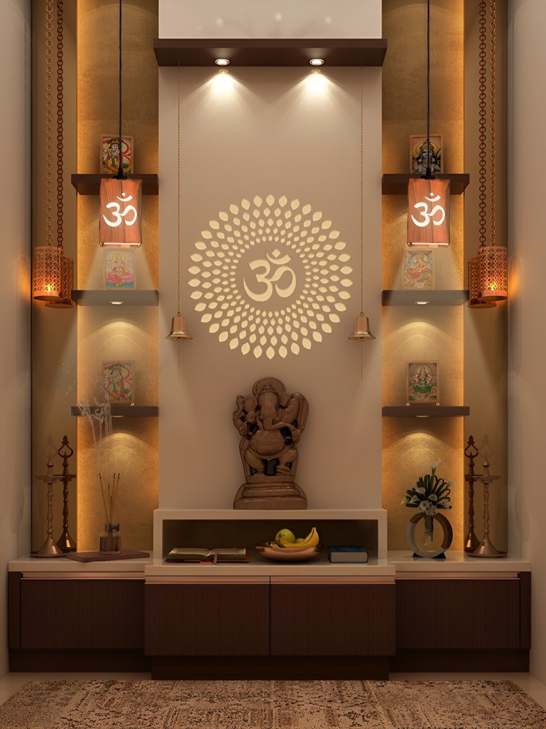 

Gojeeva Brown and White Aum Symbol Wooden 10 Watts Rectangular Traditional Ceiling Lamp