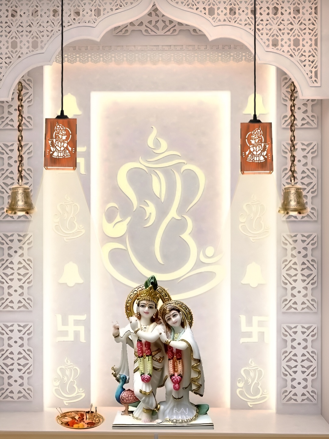 

Gojeeva Brown and White Krishna Wooden 10 Watts Rectangular Traditional Ceiling Lamp
