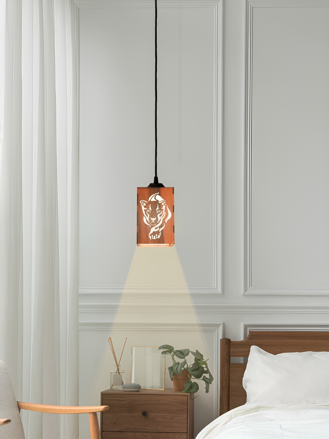 

Gojeeva Brown & White Textured Contemporary Ceiling Lamp