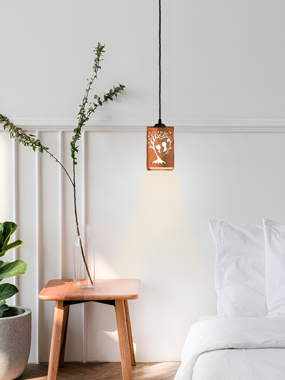 

Gojeeva Brown & White Textured Contemporary Wooden Ceiling Lamp