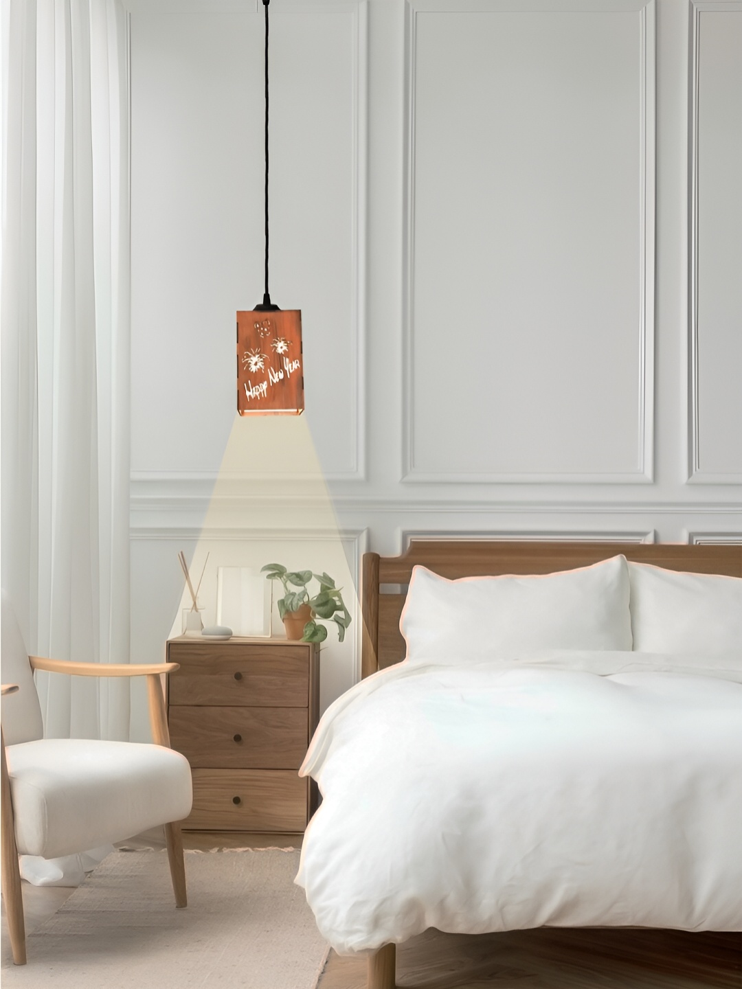 

Gojeeva Brown & White 4 Pieces Textured Contemporary Wooden Ceiling Lamps