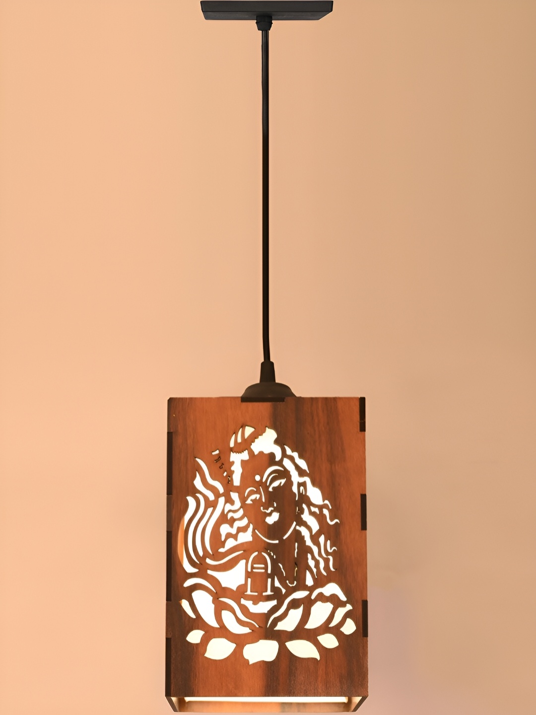 

Gojeeva Brown & White Textured Contemporary Wooden Ceiling Lamp