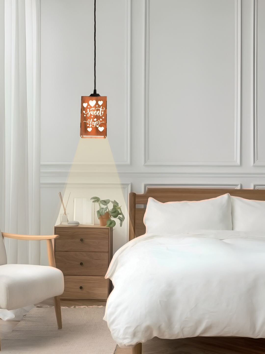 

Gojeeva Brown & White Textured Contemporary Wooden Ceiling Lamp