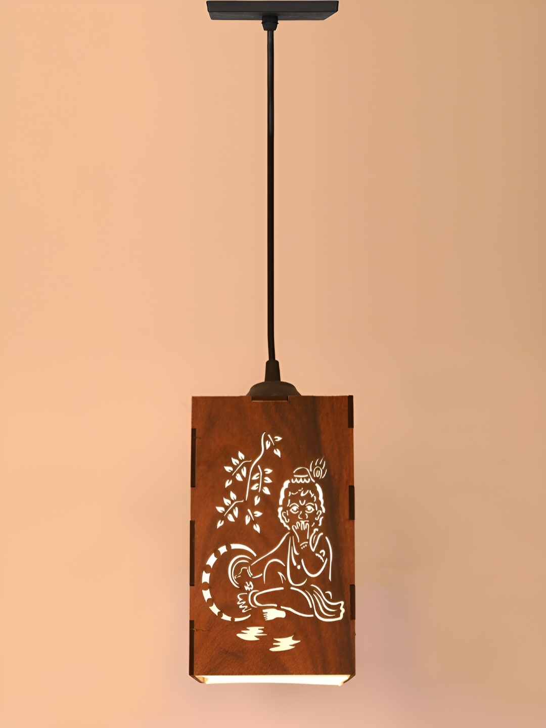 

Gojeeva Brown & White Textured Contemporary Wooden Ceiling Lamp