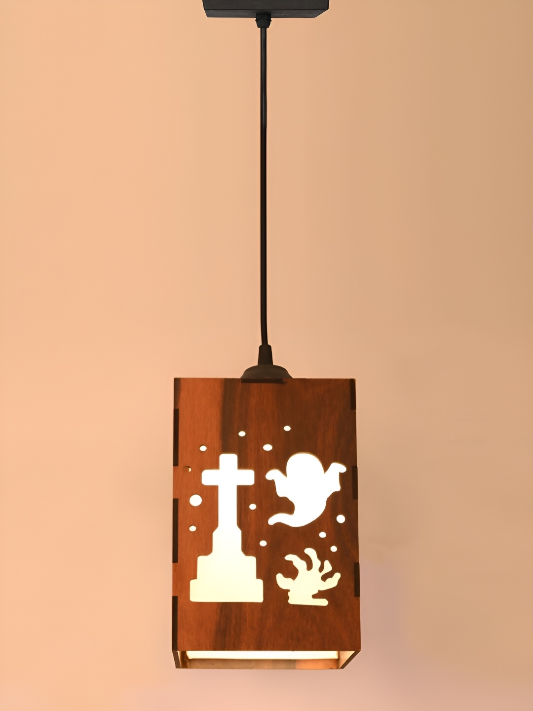 

Gojeeva Brown Rectangle Textured Wooden Traditional Ceiling Lamp