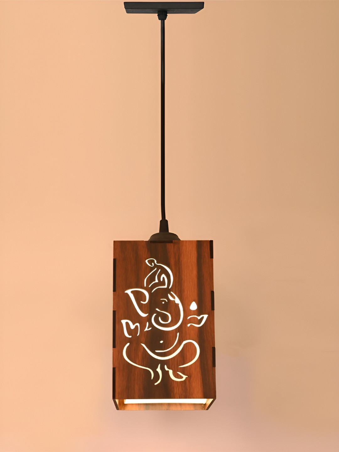 

Gojeeva Brown Rectangle Textured Wooden Traditional Ceiling Lamp
