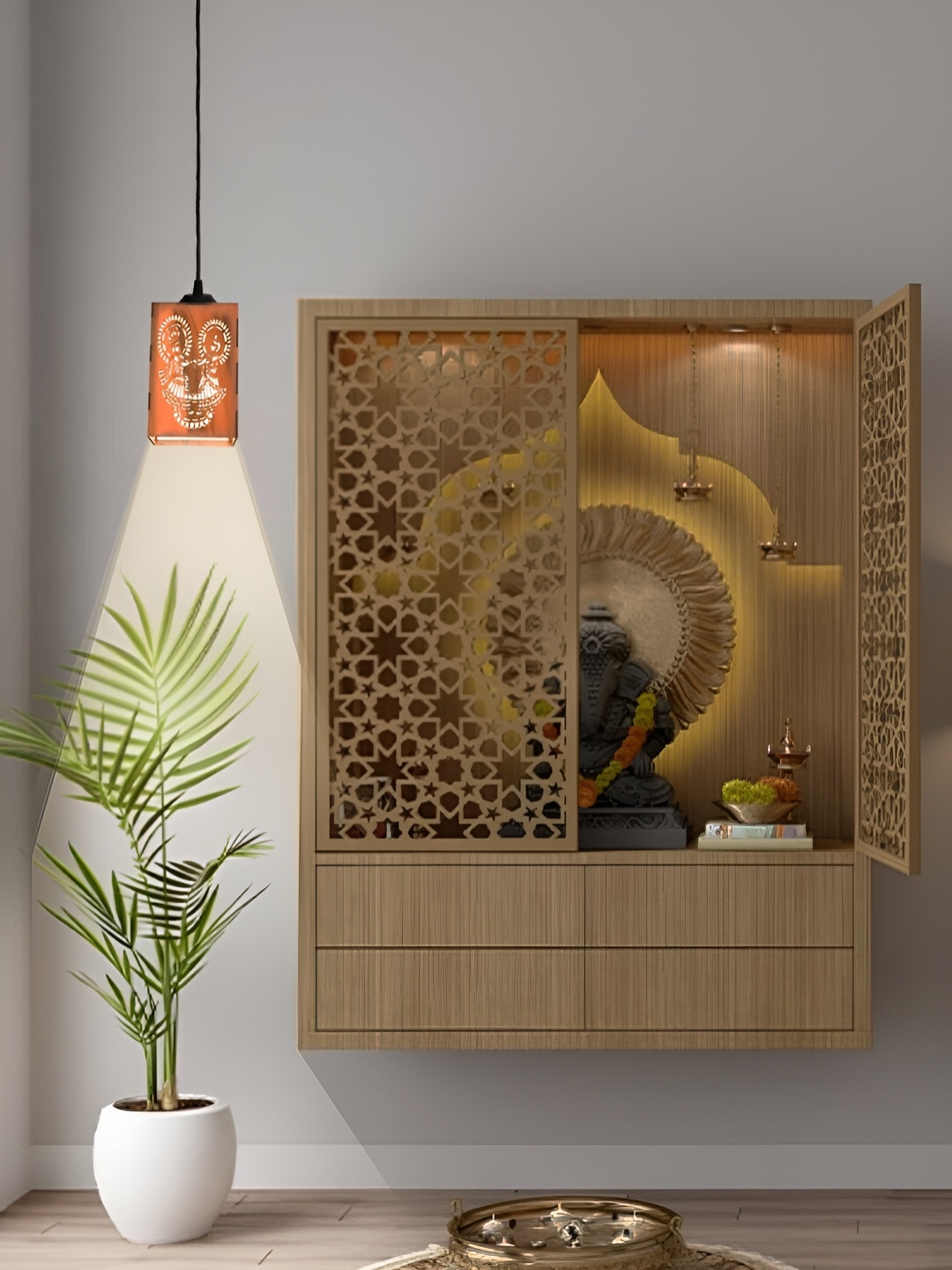 

Gojeeva Brown 2 Pieces Textured Wooden Ceiling Lamp With Adjustable Cord