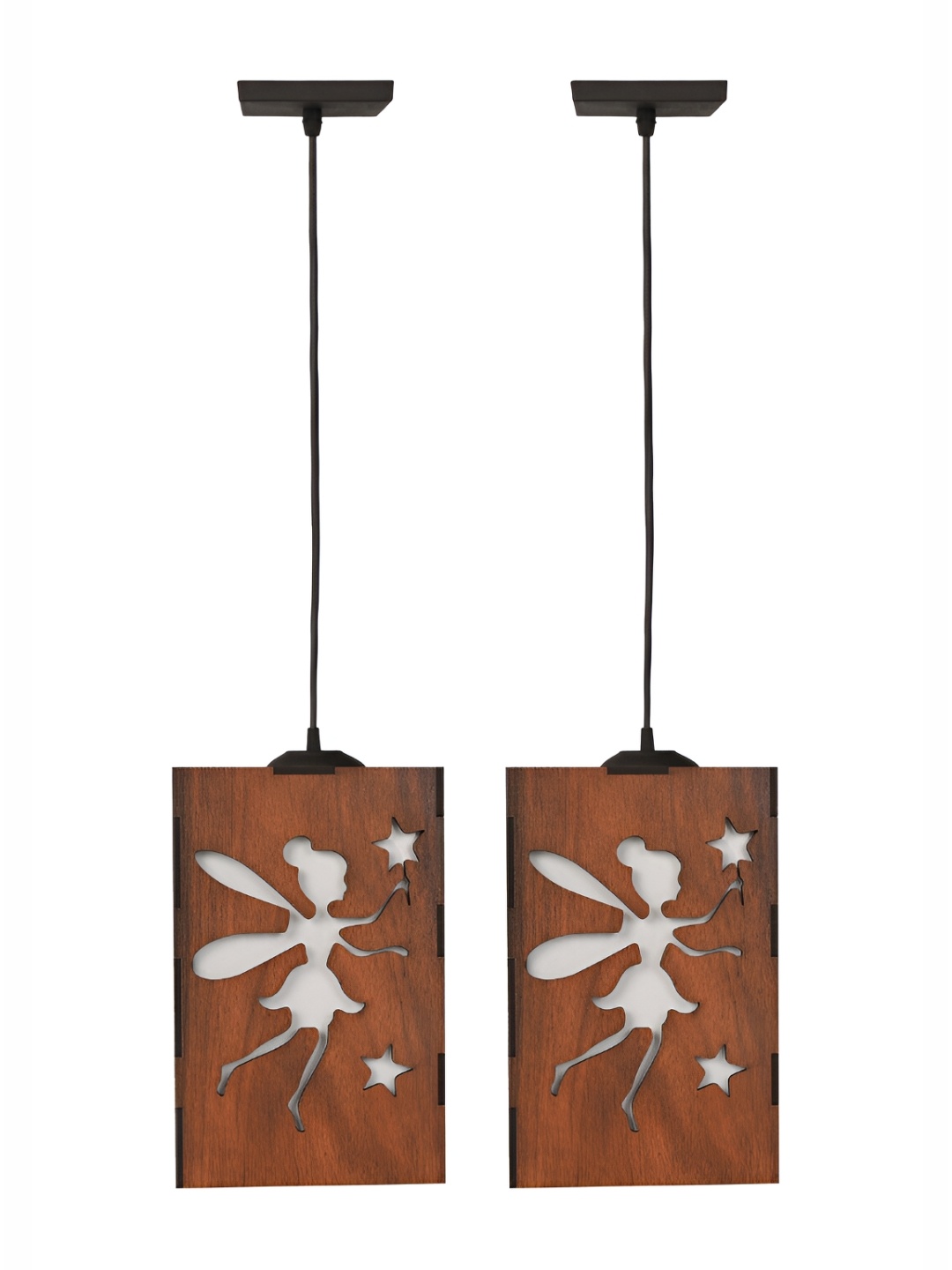 

Gojeeva Brown 2 Pieces Textured Wooden Ceiling Lamp With Adjustable Cord