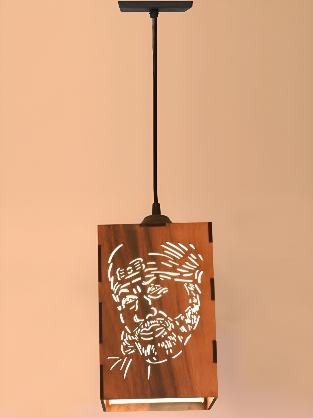 

Gojeeva Brown Textured Wooden Ceiling Lamp With Adjustable Cord