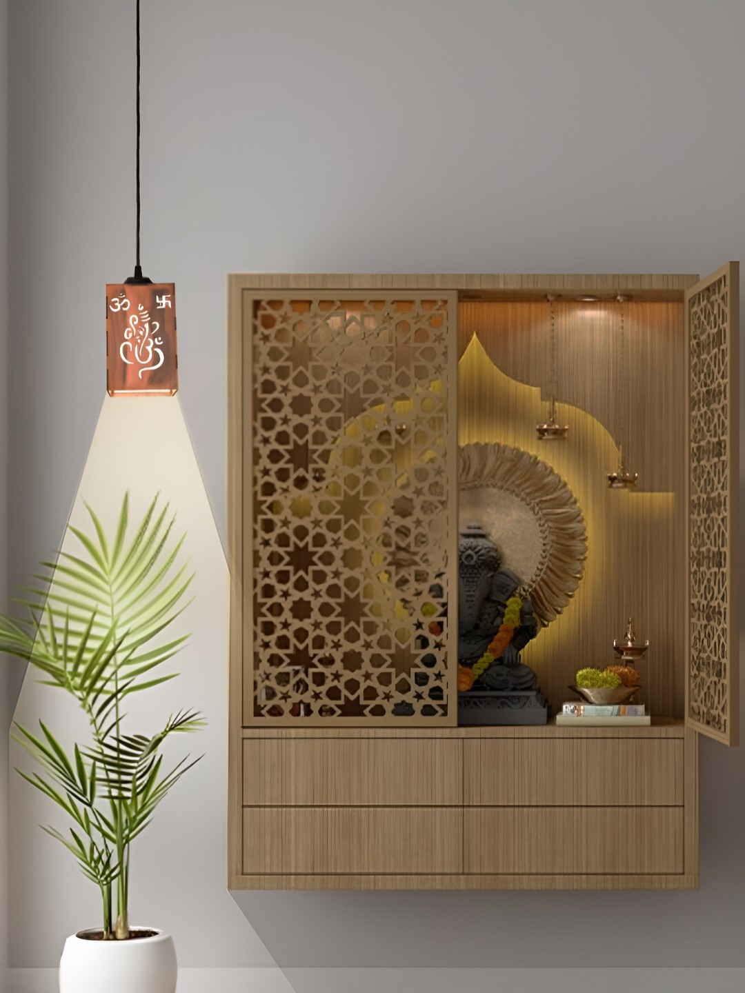 

Gojeeva Brown 4 Pieces Textured Wooden Ceiling Lamp With Adjustable Cord