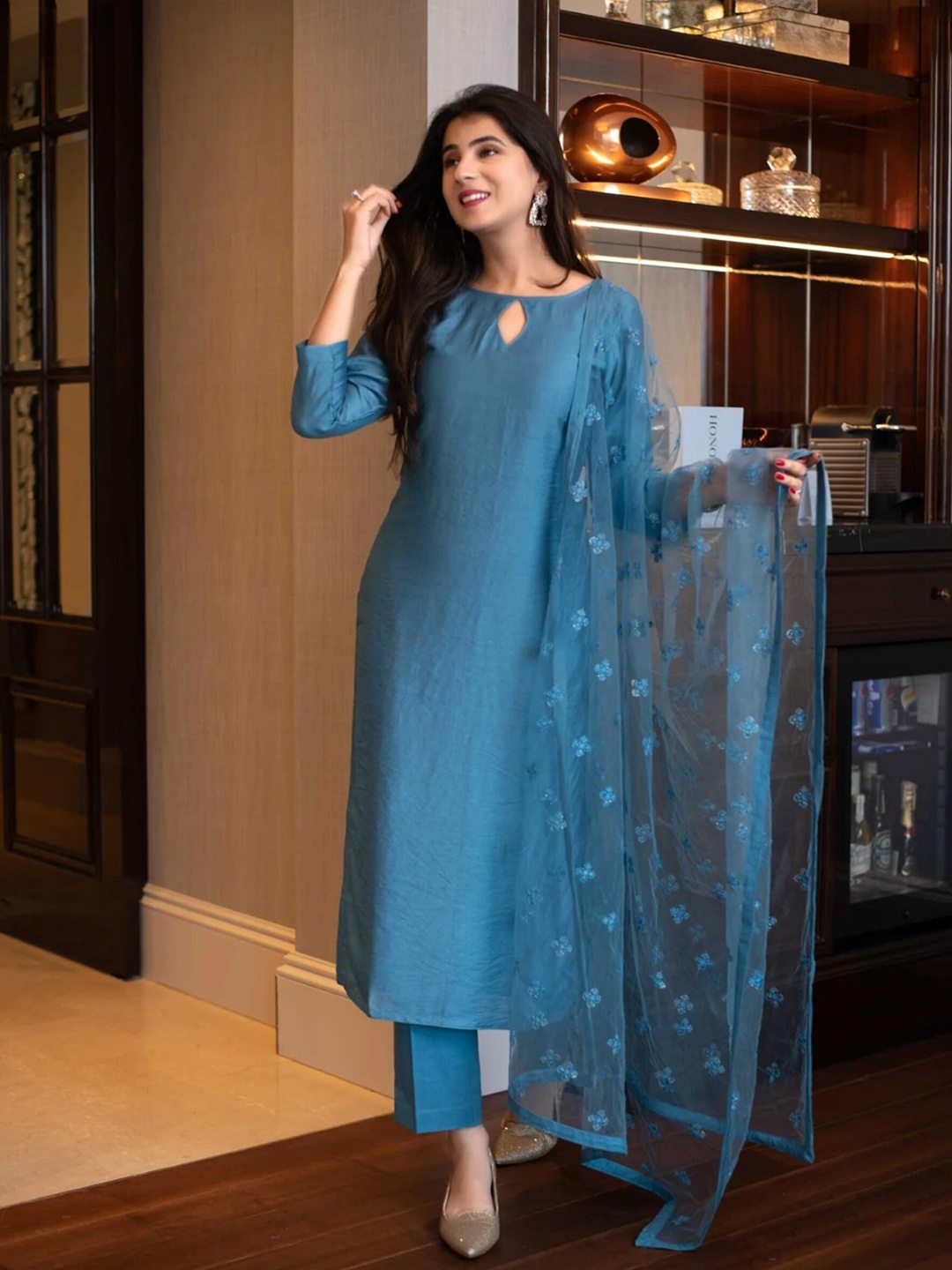 

ZEEPKART Round Neck Kurta with Salwar & Dupatta, Blue