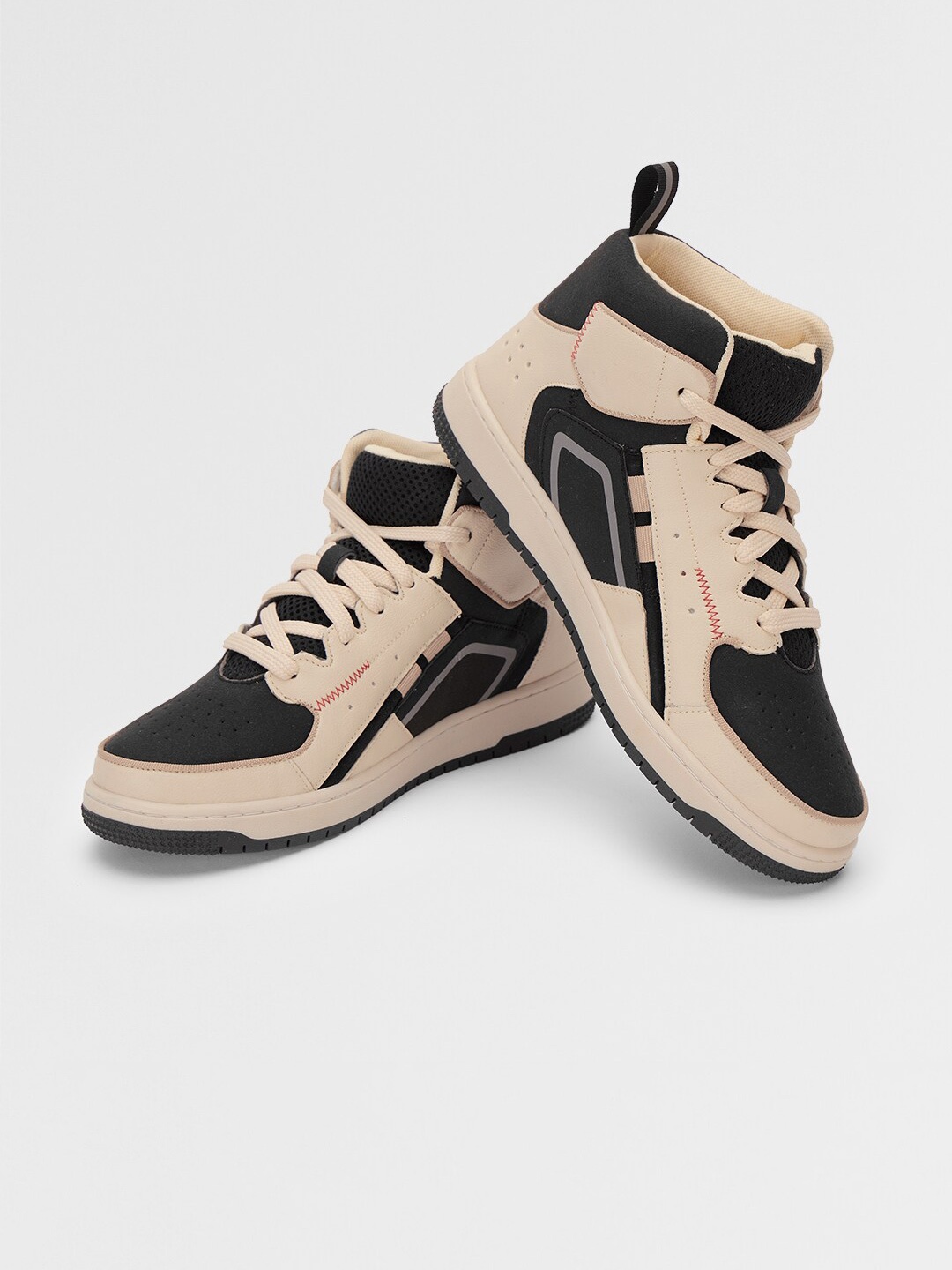 

The Souled Store Men Colourblocked Comfort Insole Lace-Ups High-Top Sneakers, Beige