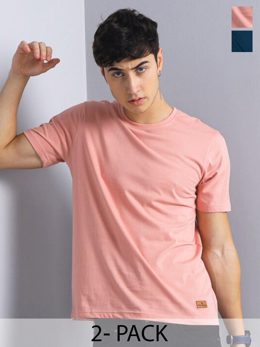 

PAUL STREET Pack of 2 Bio Finish Pure Cotton Slim Fit T-shirts, Pink