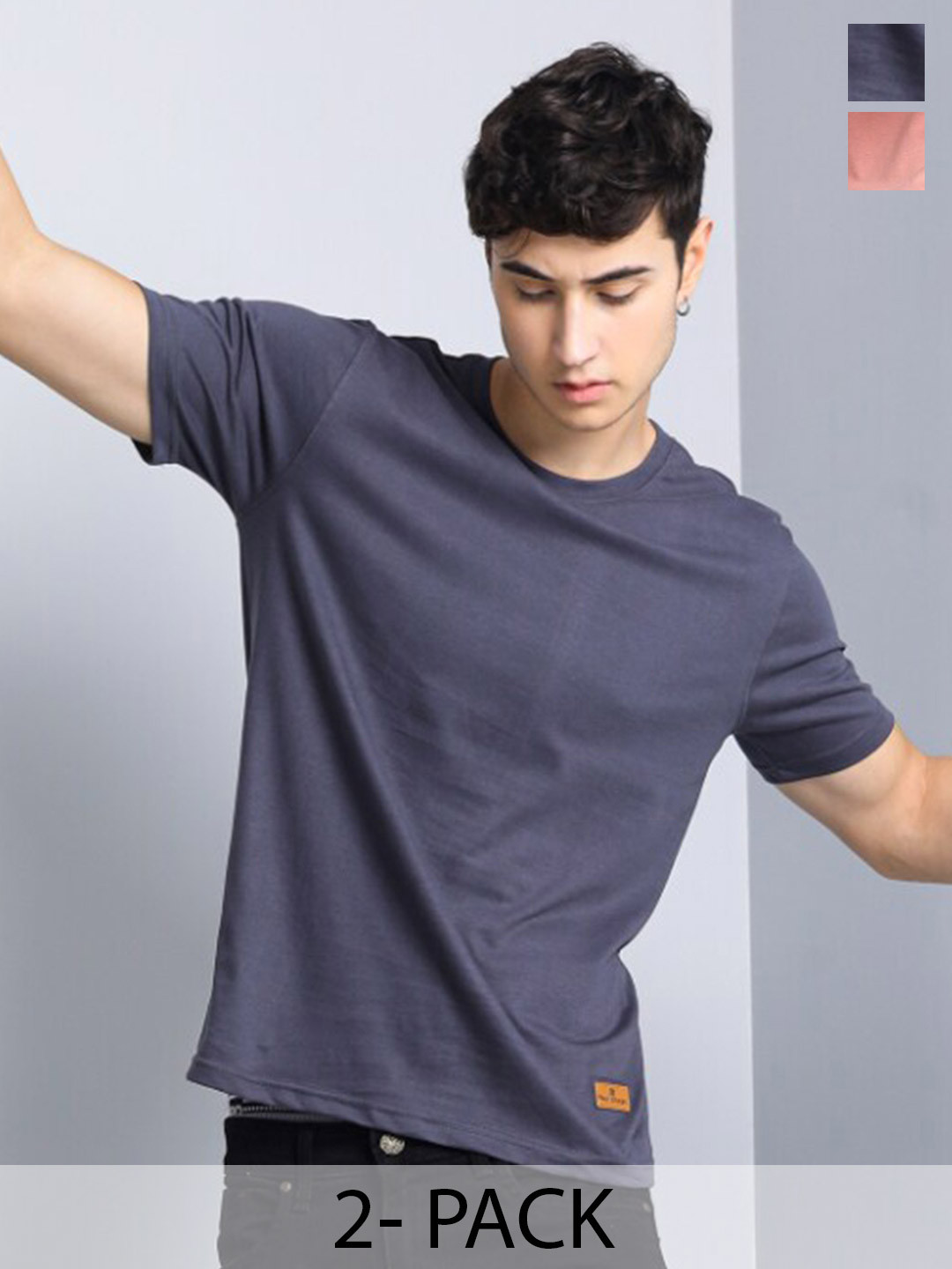 

PAUL STREET Pack of 2 Bio Finish Pure Cotton Slim Fit T-shirts, Pink