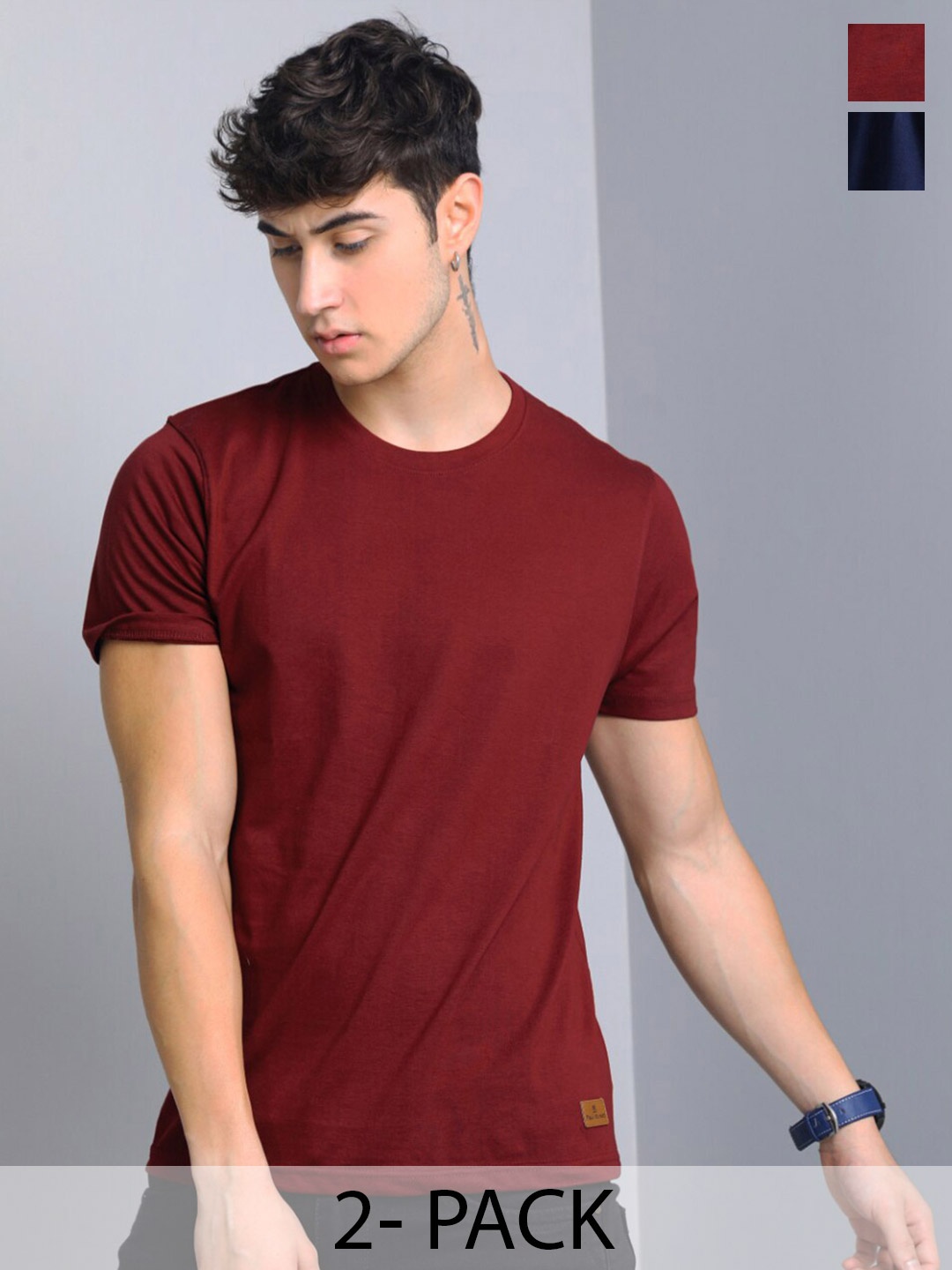 

PAUL STREET Pack of 2 Bio Finish Pure Cotton Slim Fit T-shirts, Maroon