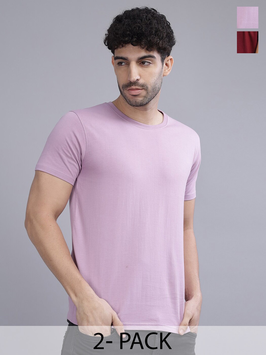 

PAUL STREET Pack of 2 Bio Finish Pure Cotton Slim Fit T-shirts, Maroon