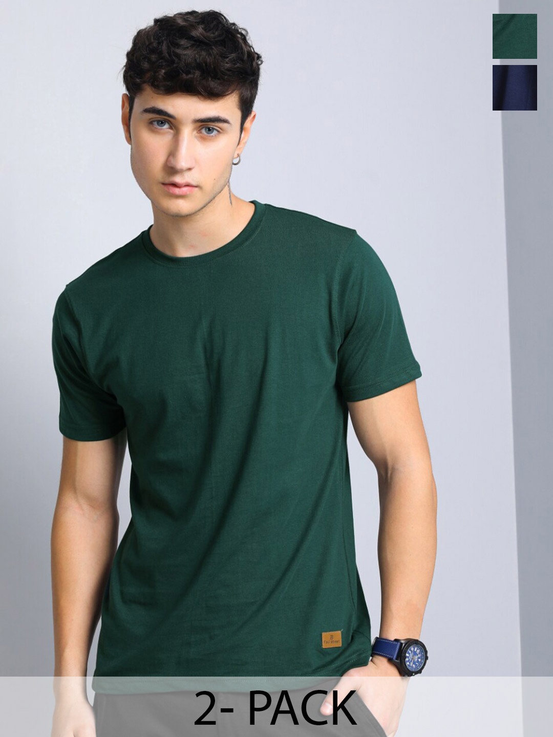 

PAUL STREET Pack of 2 Bio Finish Pure Cotton Slim Fit T-shirts, Green