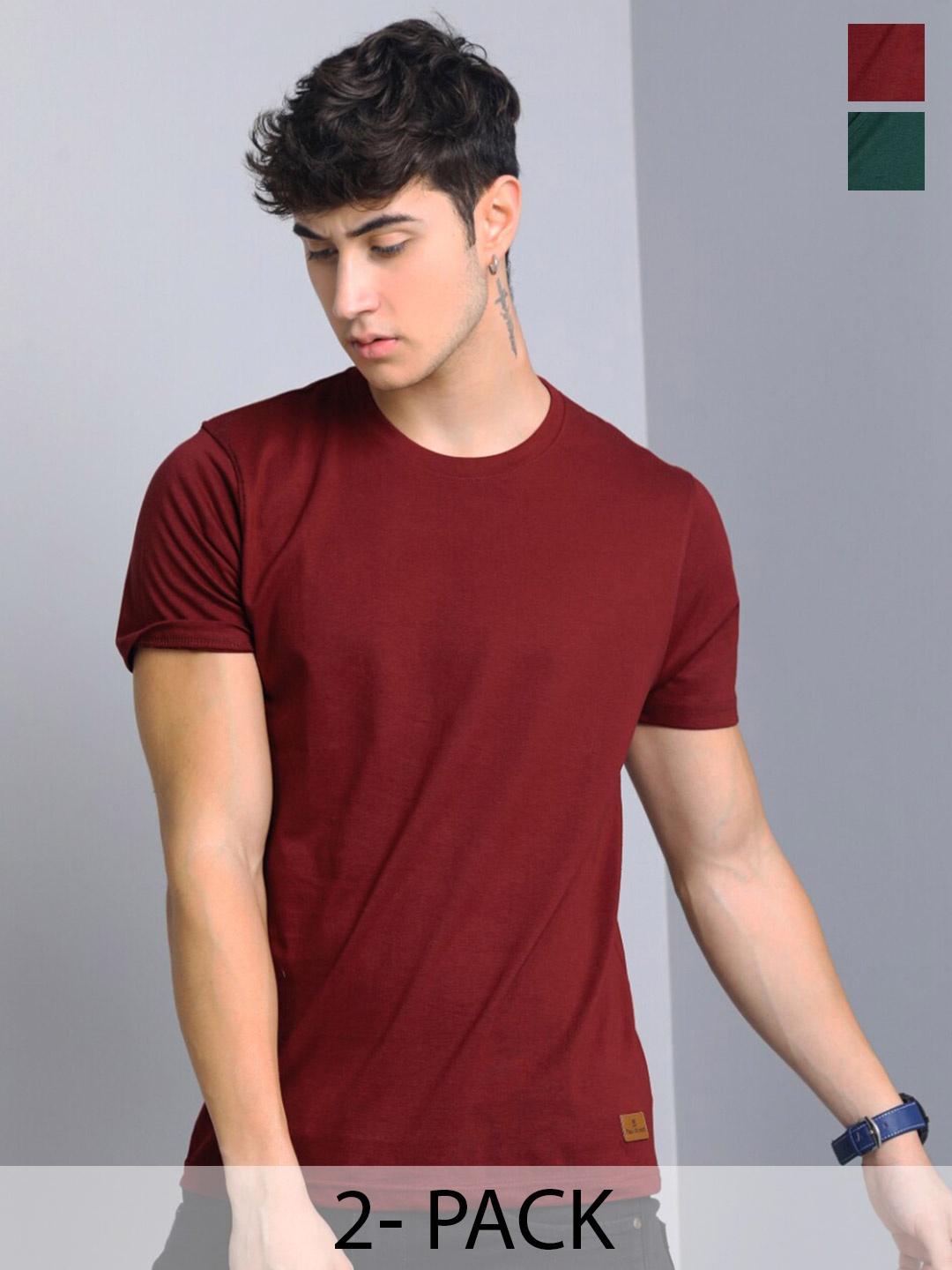 

PAUL STREET Pack of 2 Bio Finish Pure Cotton Slim Fit T-shirts, Maroon