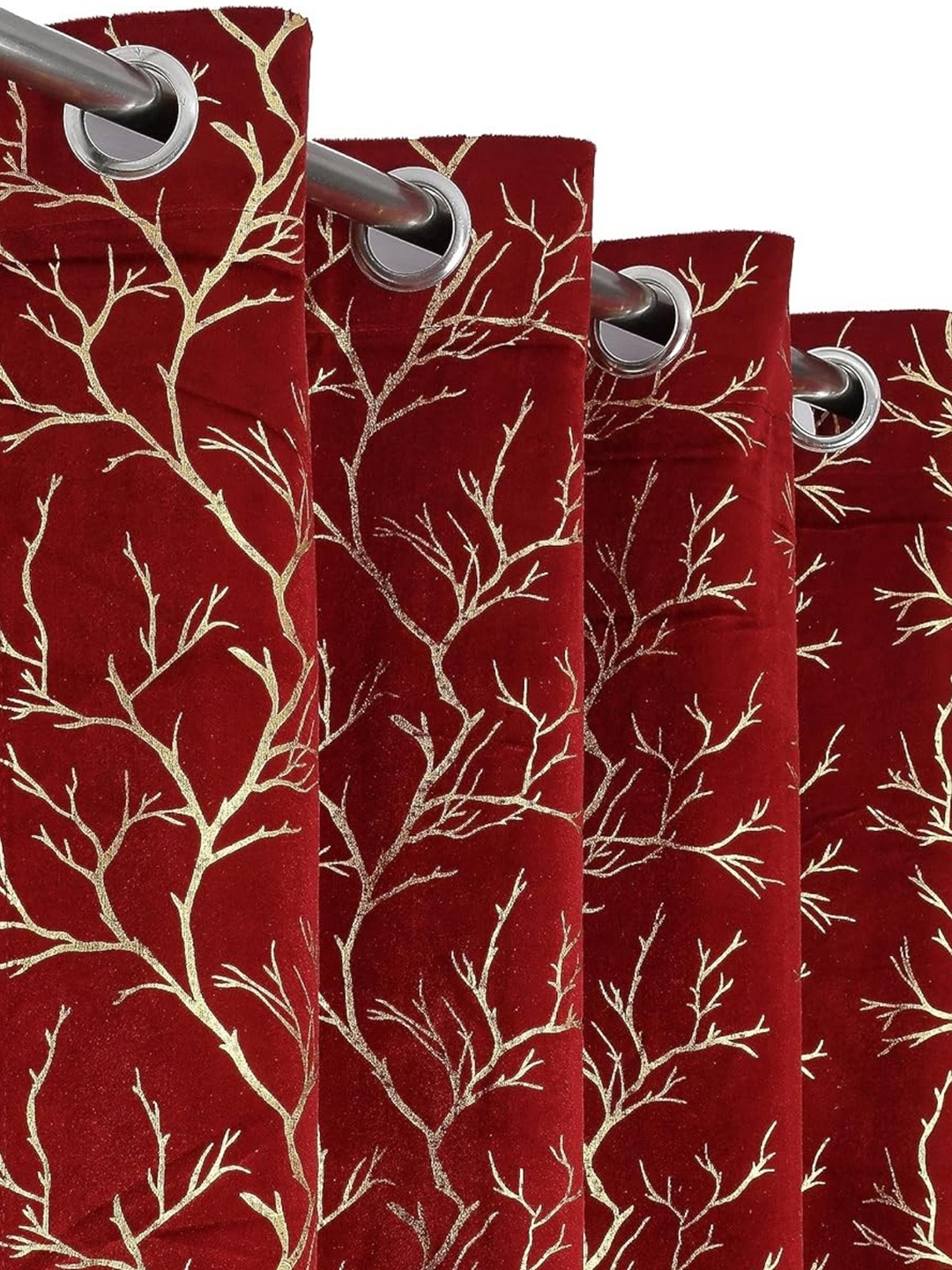 

stuffique Maroon & Gold Toned 2 Pieces Printed Room Darkening Long Door Curtains