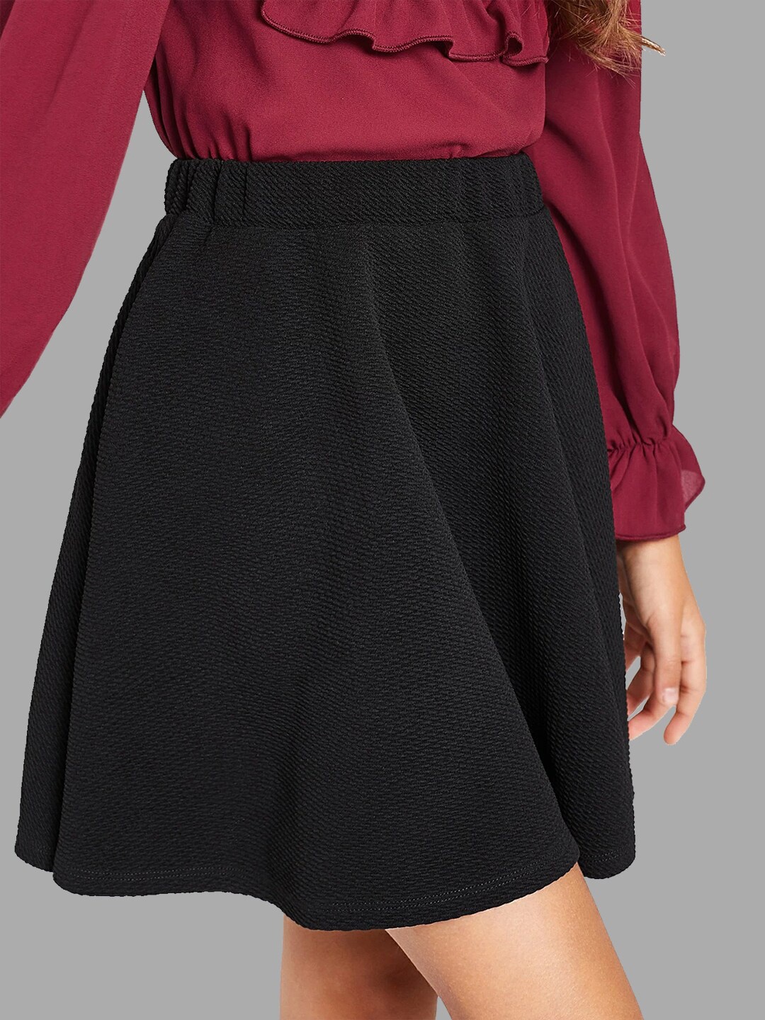 

BAESD Girls Self Design Knee Length Flared Skirts, Black