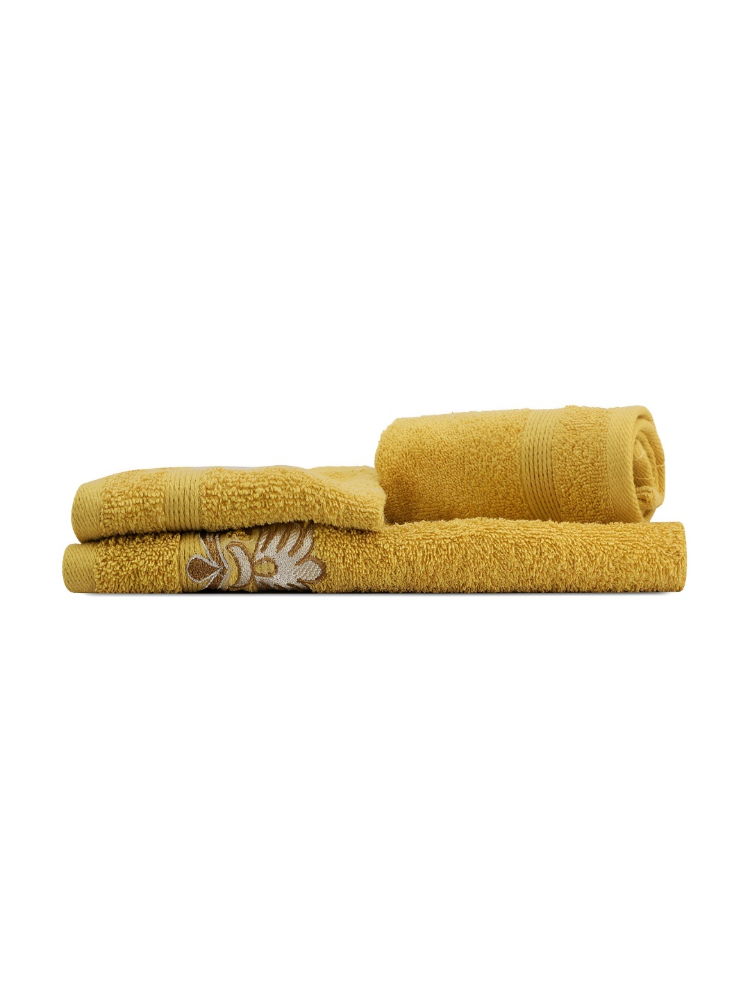 

LUSH & BEYOND Mustard 3 Piece Self Design Cotton 500 GSM Towel Set