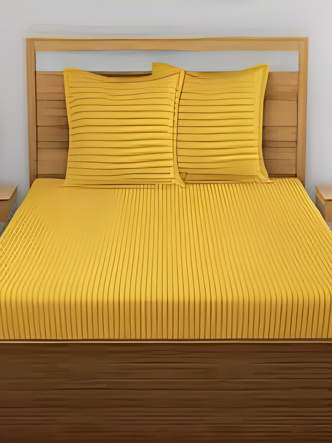 

Bedbathandbliss yellow Striped 300 TC King Bedsheet with 2 Pillow Covers