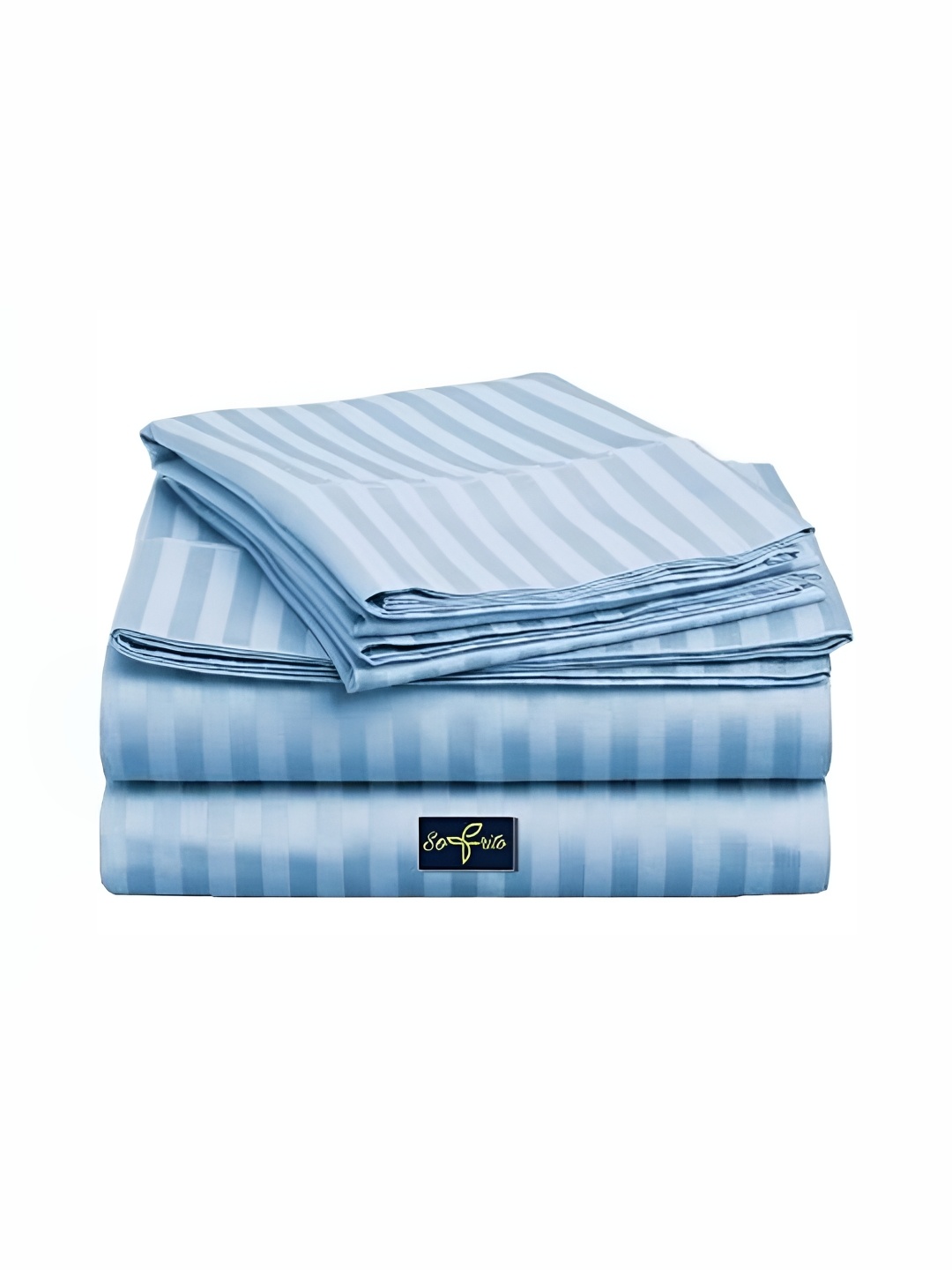 

Bedbathandbliss Blue& White Striped 300 TC King Bedsheet with 2 Pillow Covers
