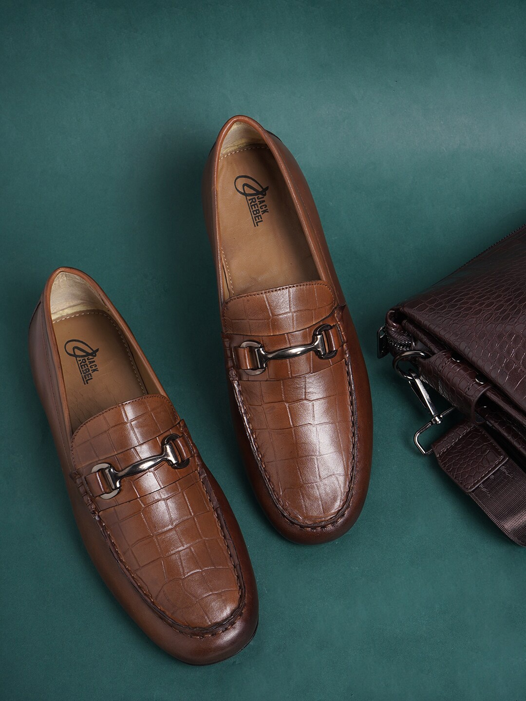 

Jack Rebel Men Textured Lightweight Round Toe Leather Horsebit Loafers, Tan