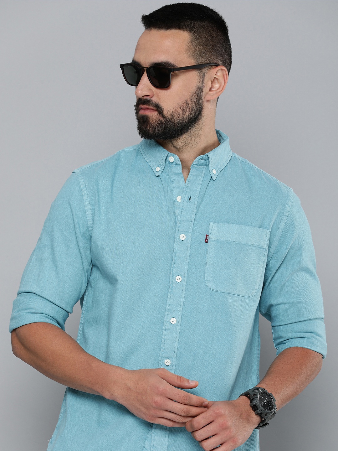 

Levis Men Slim Fit Pure Cotton Casual Shirt, Blue