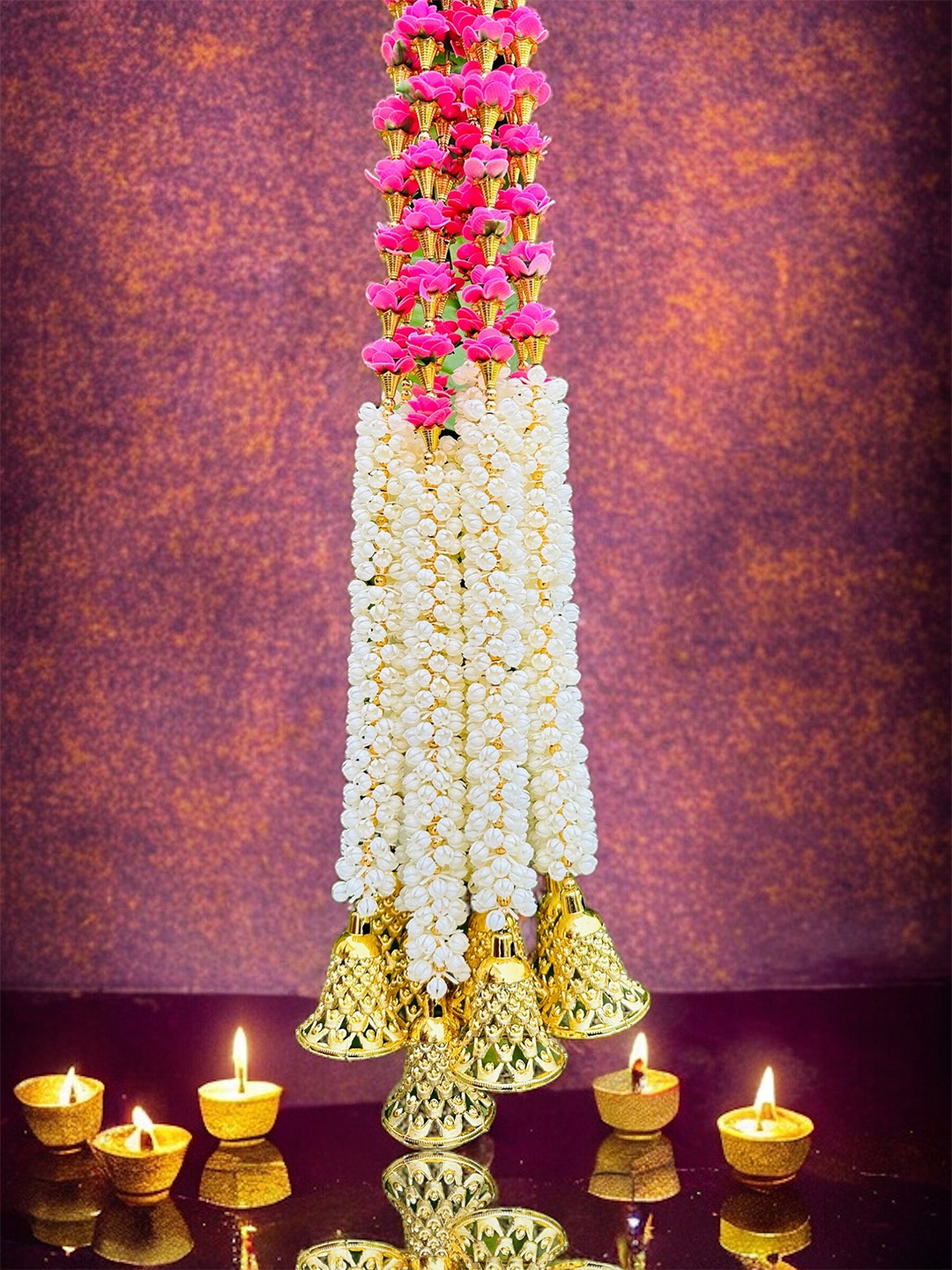 

BS AMOR White Pink 4 Pieces Traditional Hanging Toran Artificial Flowers