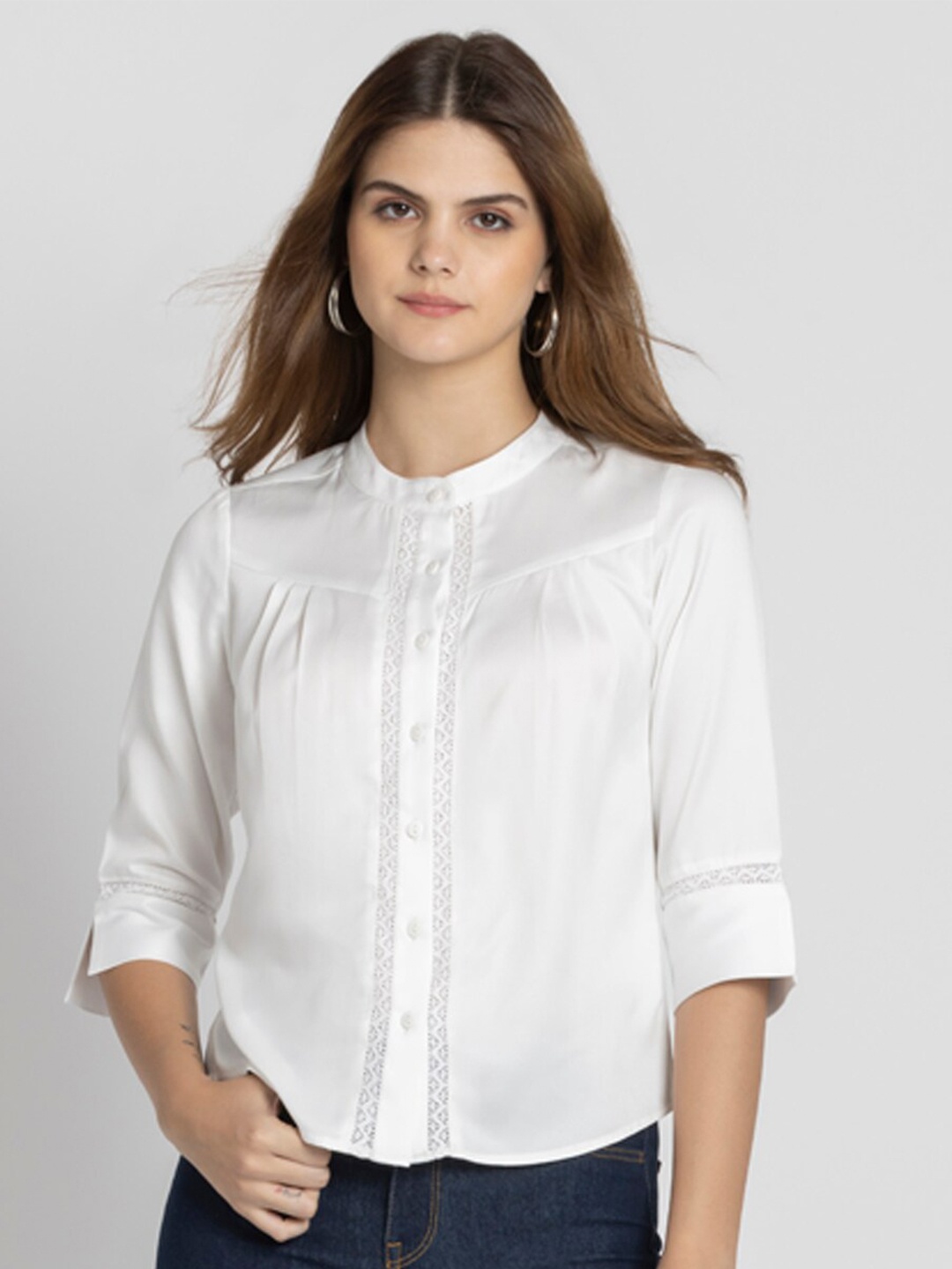 

SHAYE Band Collar Smart Casual Shirt, White