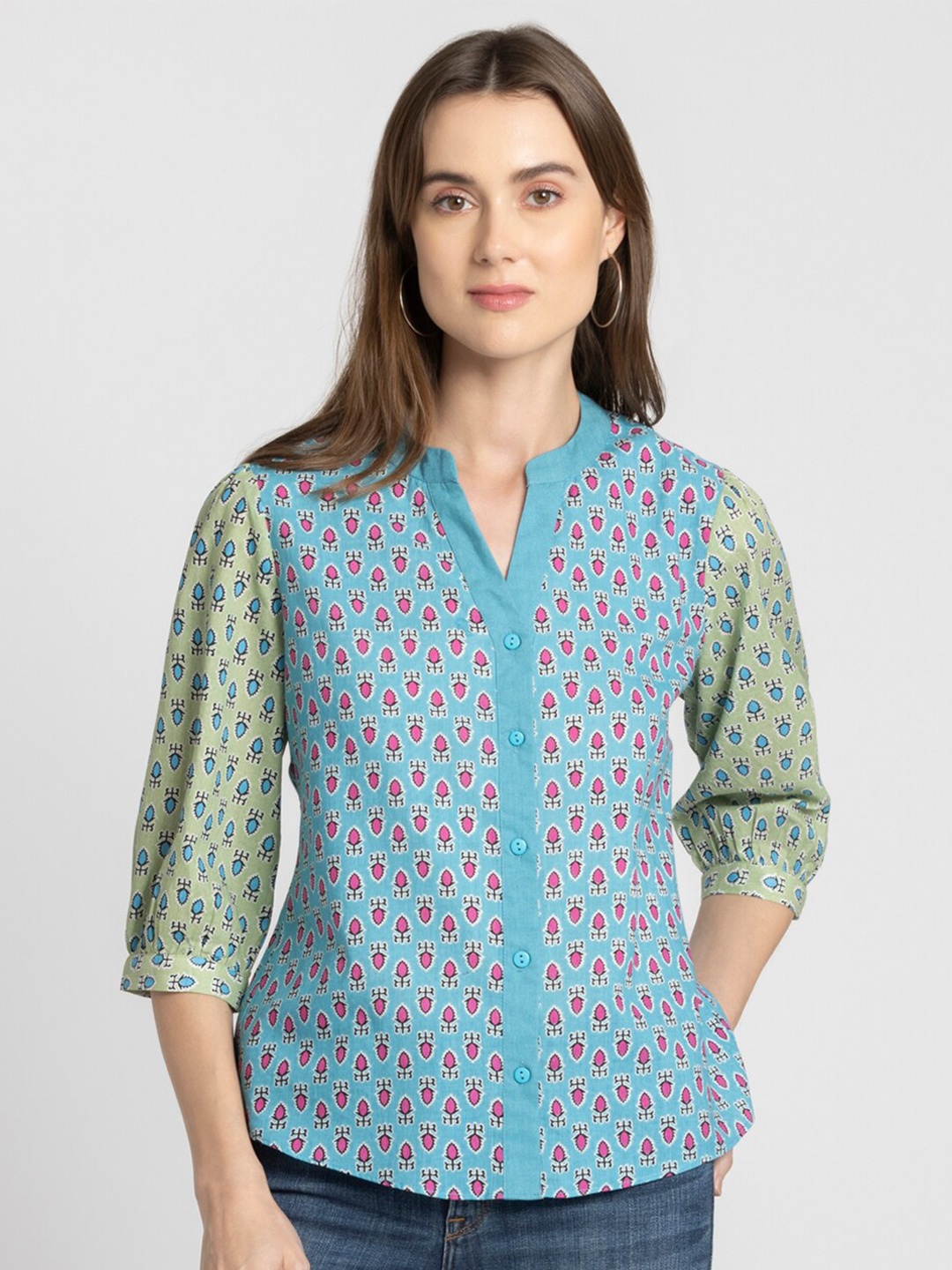 

SHAYE Printed Comfort Opaque Printed Cotton Casual Shirt, Blue