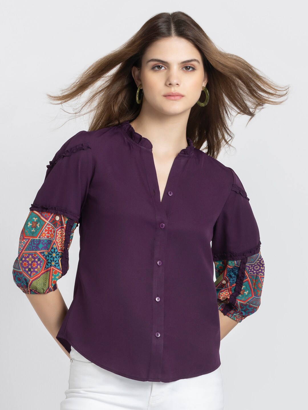 

SHAYE Printed Comfort Opaque Casual Shirt, Purple