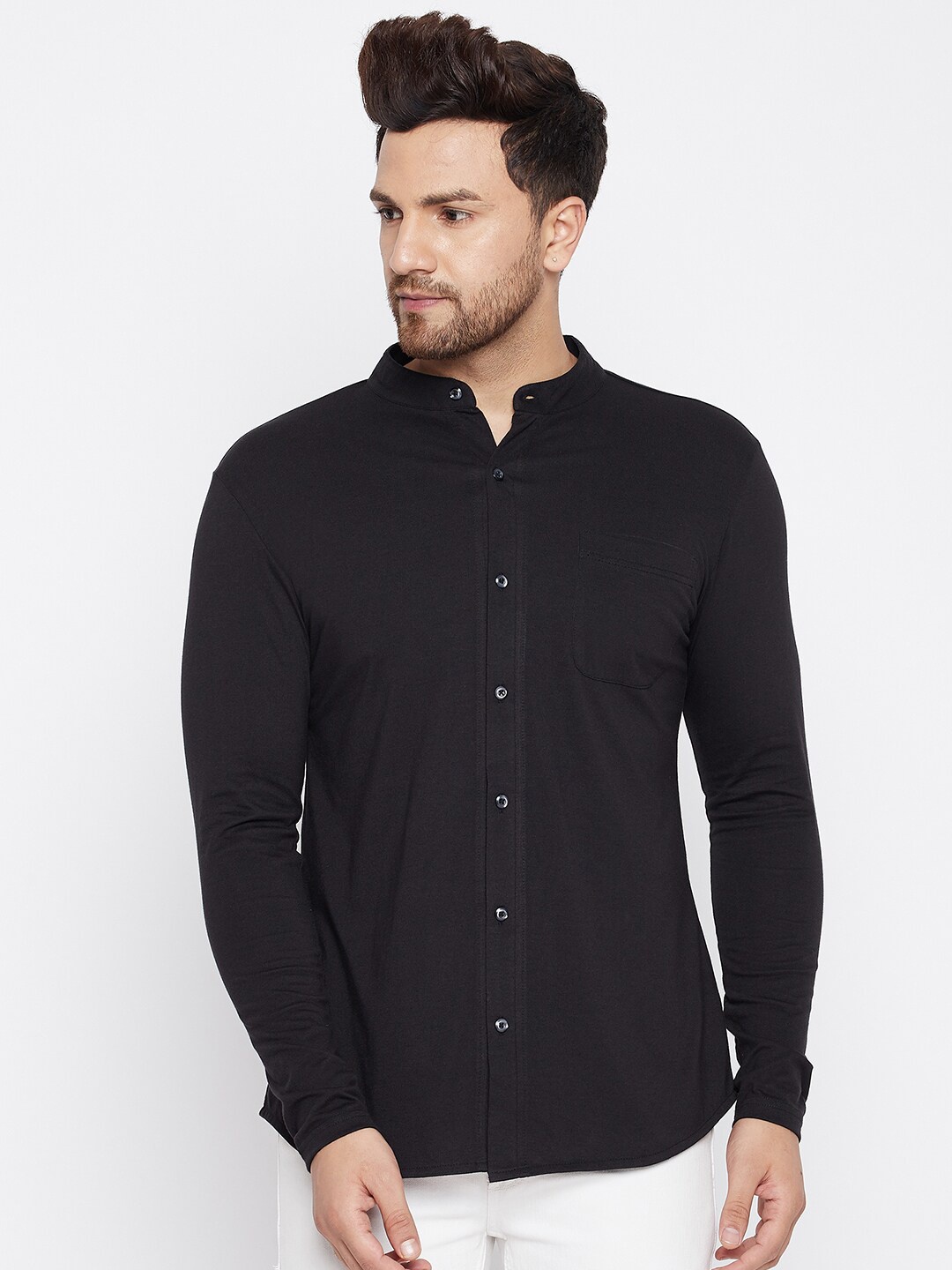 

CHILL WINSTON Slim Fit Mandarin Collar Opaque Casual Shirt, Black