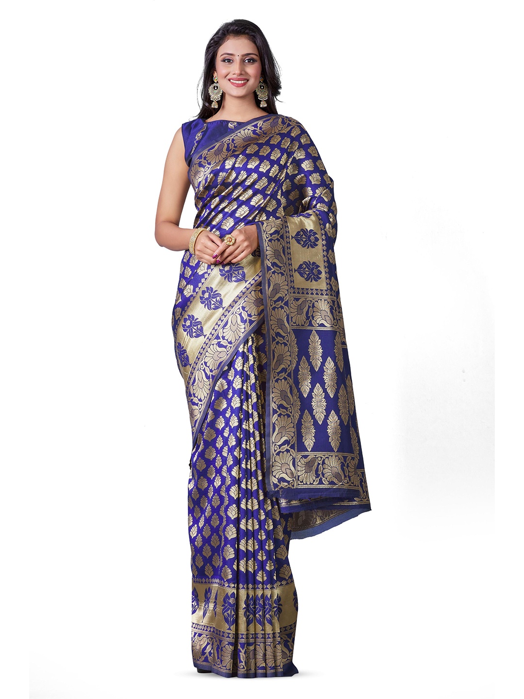 

LIMDO Ethnic Motifs Woven Design Pure Silk Banarasi Saree, Navy blue