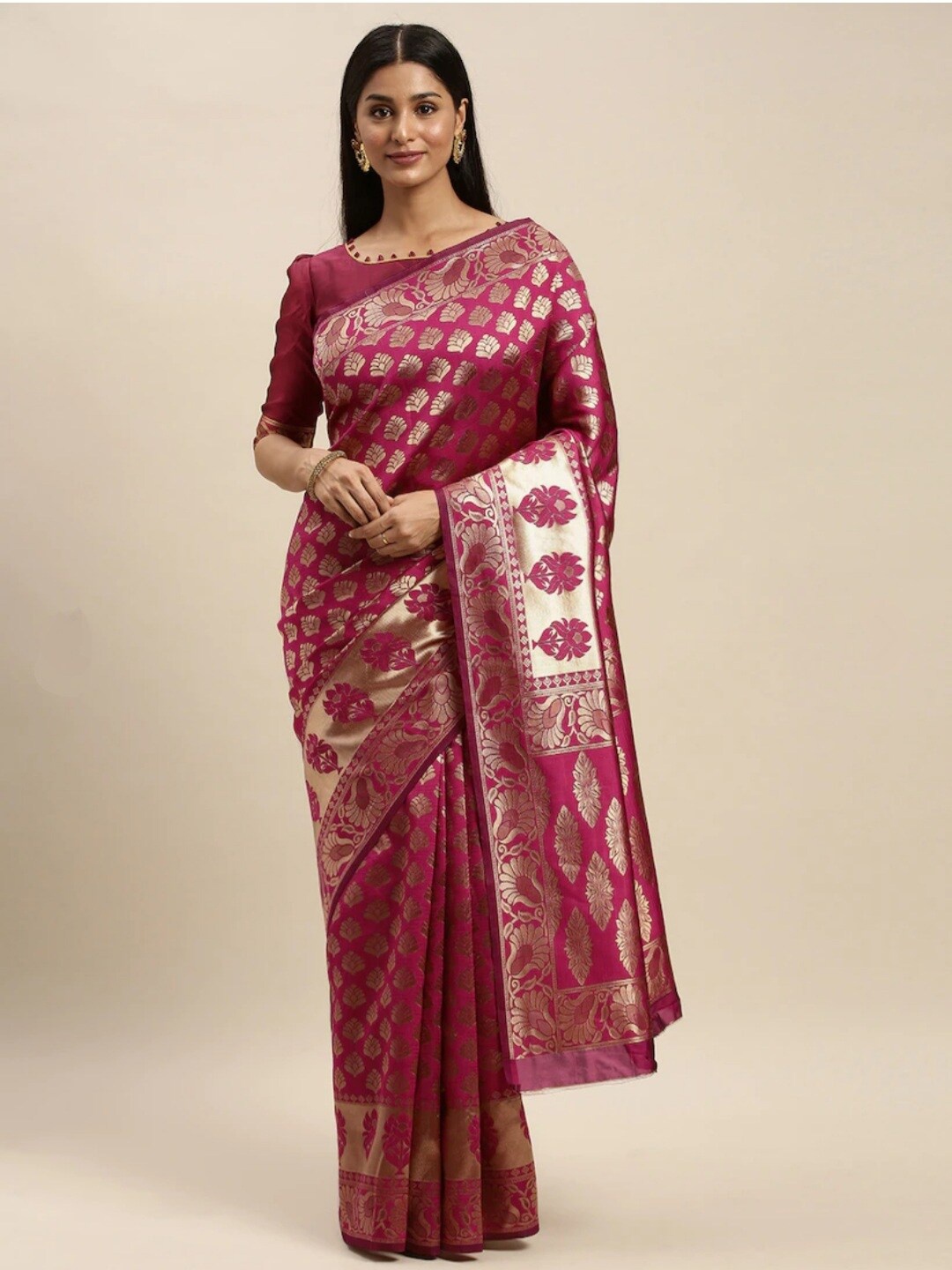 

LIMDO Ethnic Motifs Woven Design Pure Silk Banarasi Saree, Purple