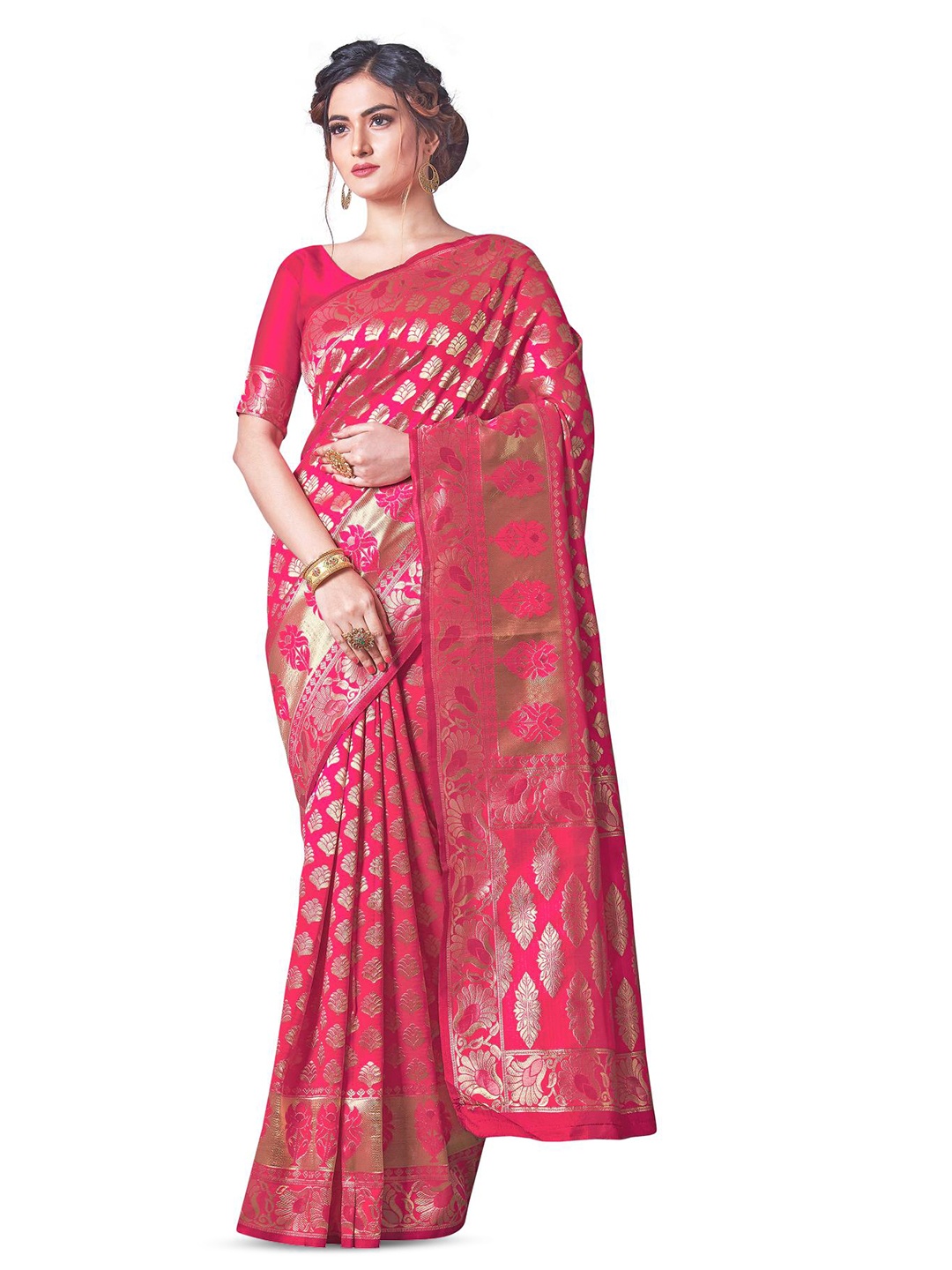 

LIMDO Ethnic Motifs Woven Design Pure Silk Banarasi Saree, Peach