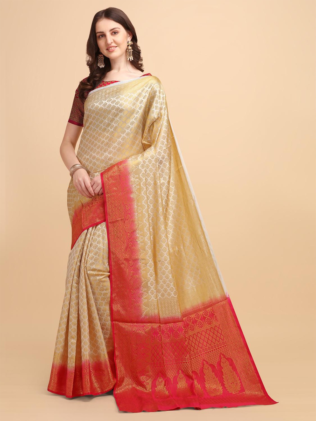 

LIMDO White Ethnic Woven Design Pure Silk Banarasi Saree