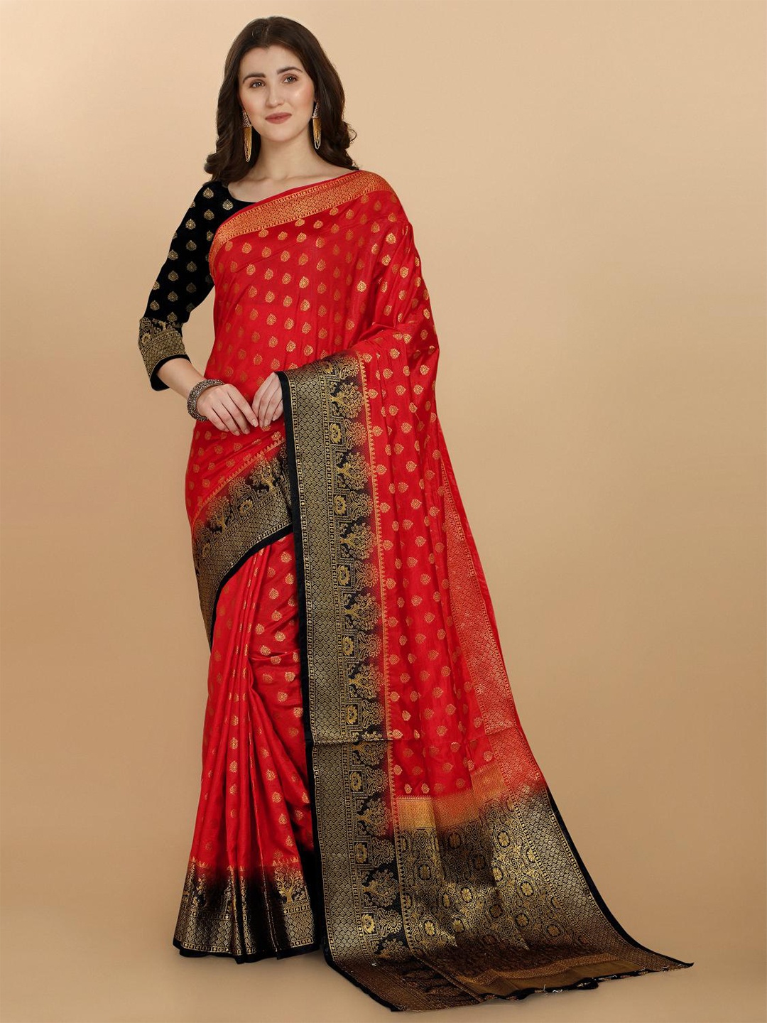 

LIMDO Paisley Woven Design Pure Silk Zari Banarasi Saree, Pink