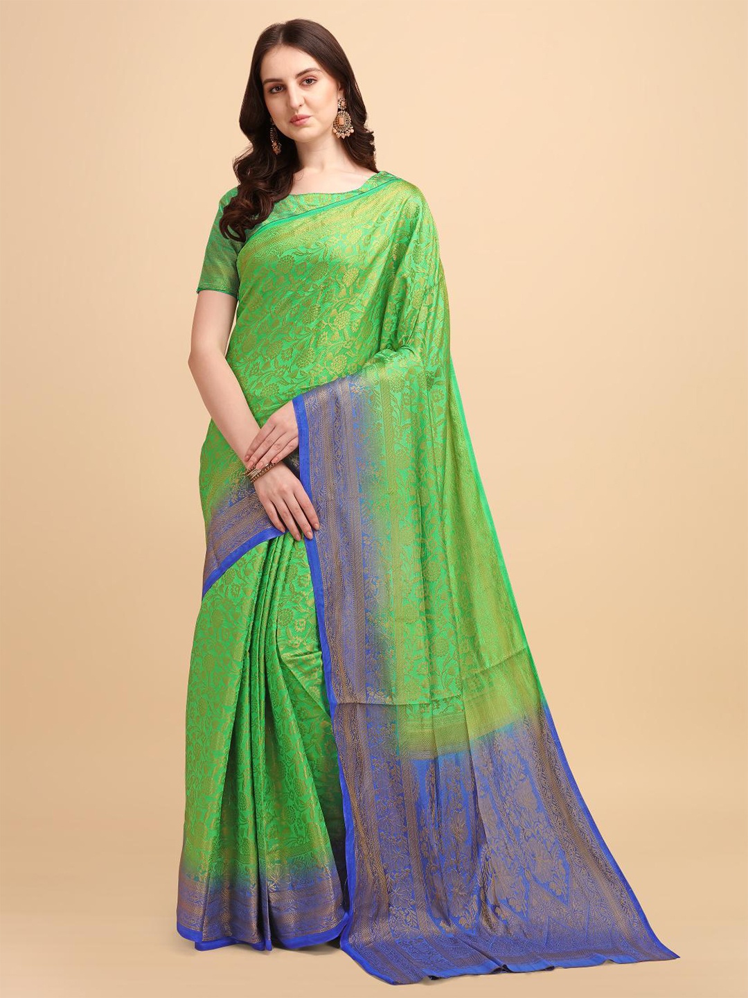 

LIMDO Floral Woven Design Pure Silk Zari Banarasi Saree, Blue