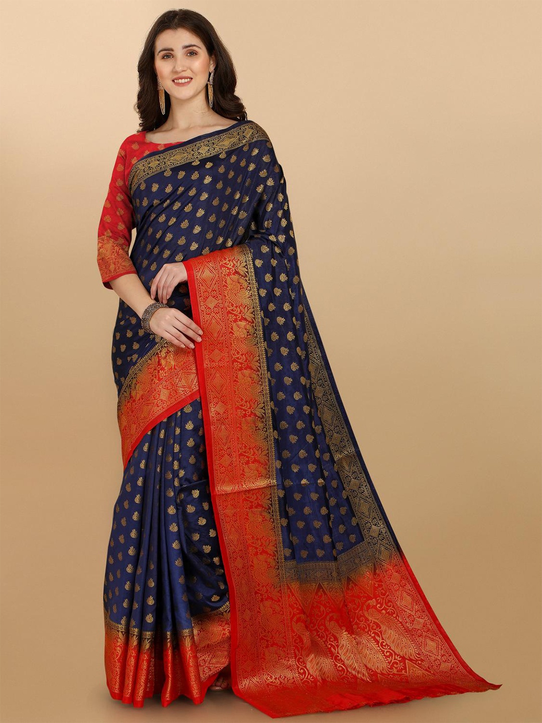 

LIMDO Ethnic Motifs Woven Design Pure Silk Zari Banarasi Saree, Blue