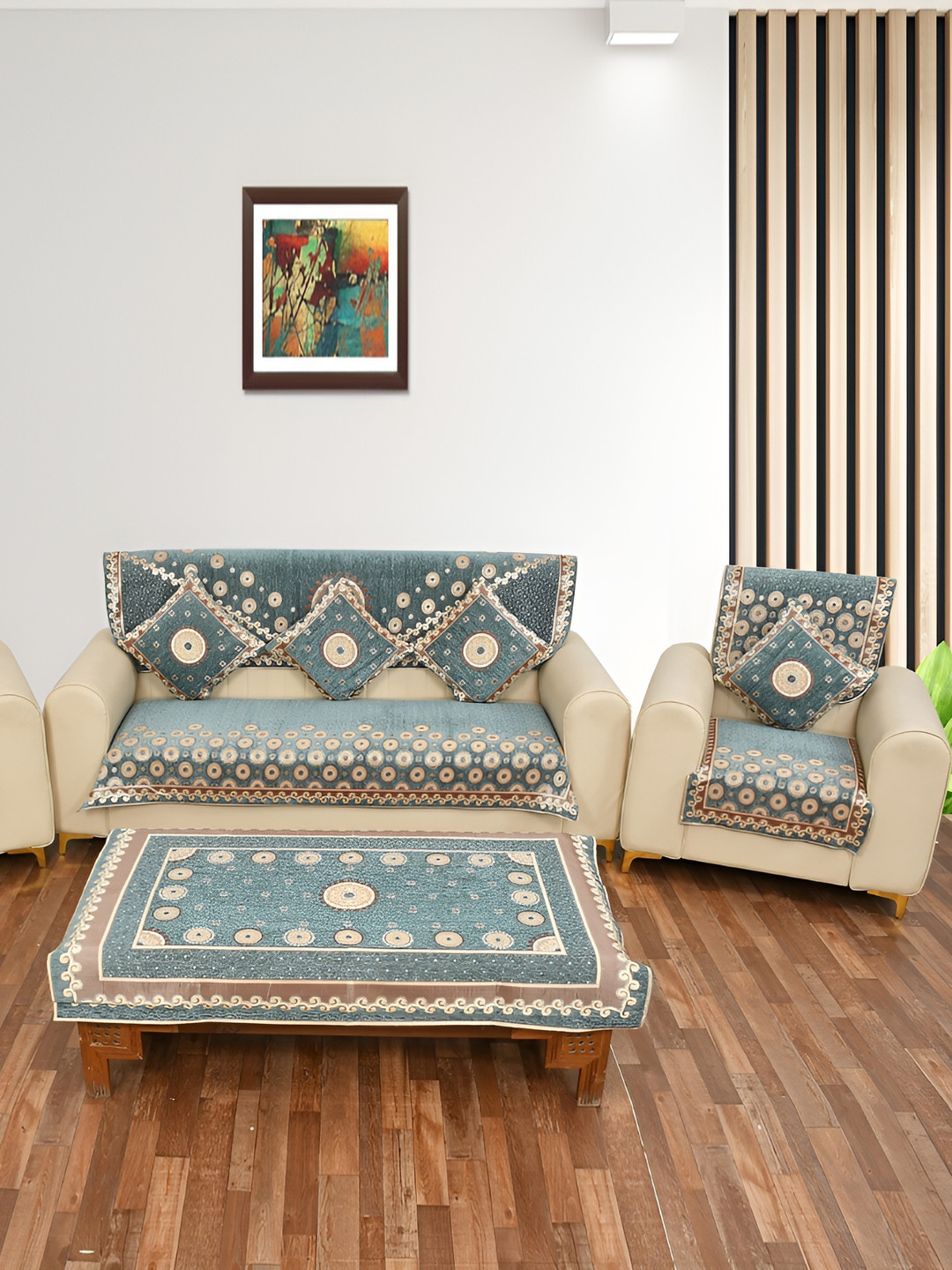 

Slushy Mushy Sea Green 12 Pieces Jacquard Sofa Cover Set