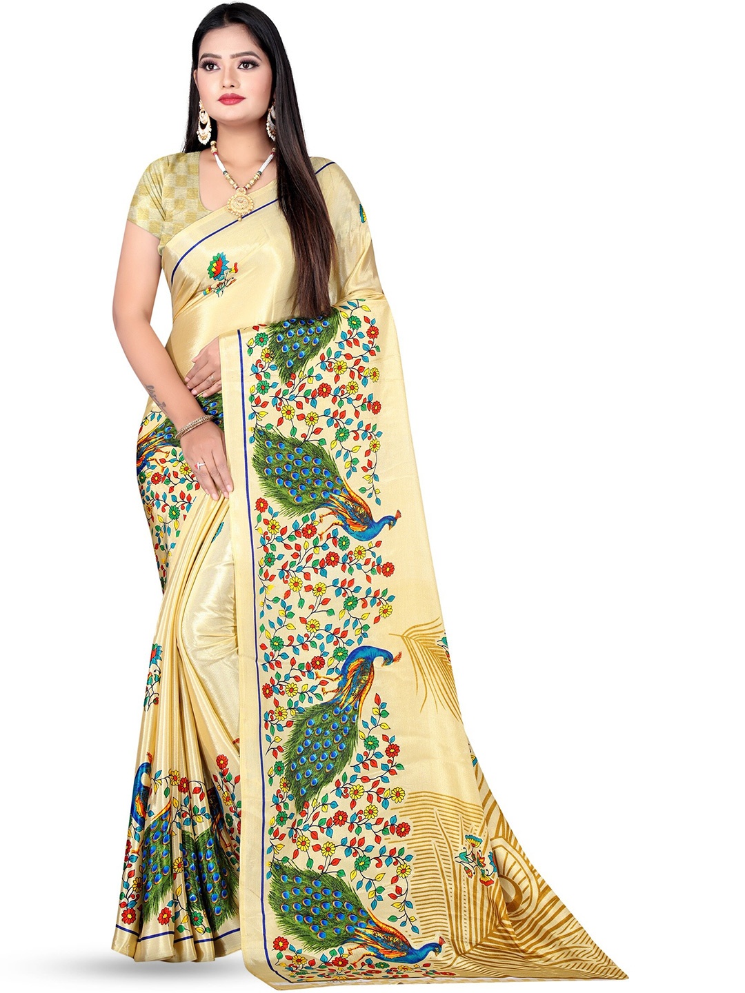 

Leelavati Floral Printed Embroidered Saree, Gold