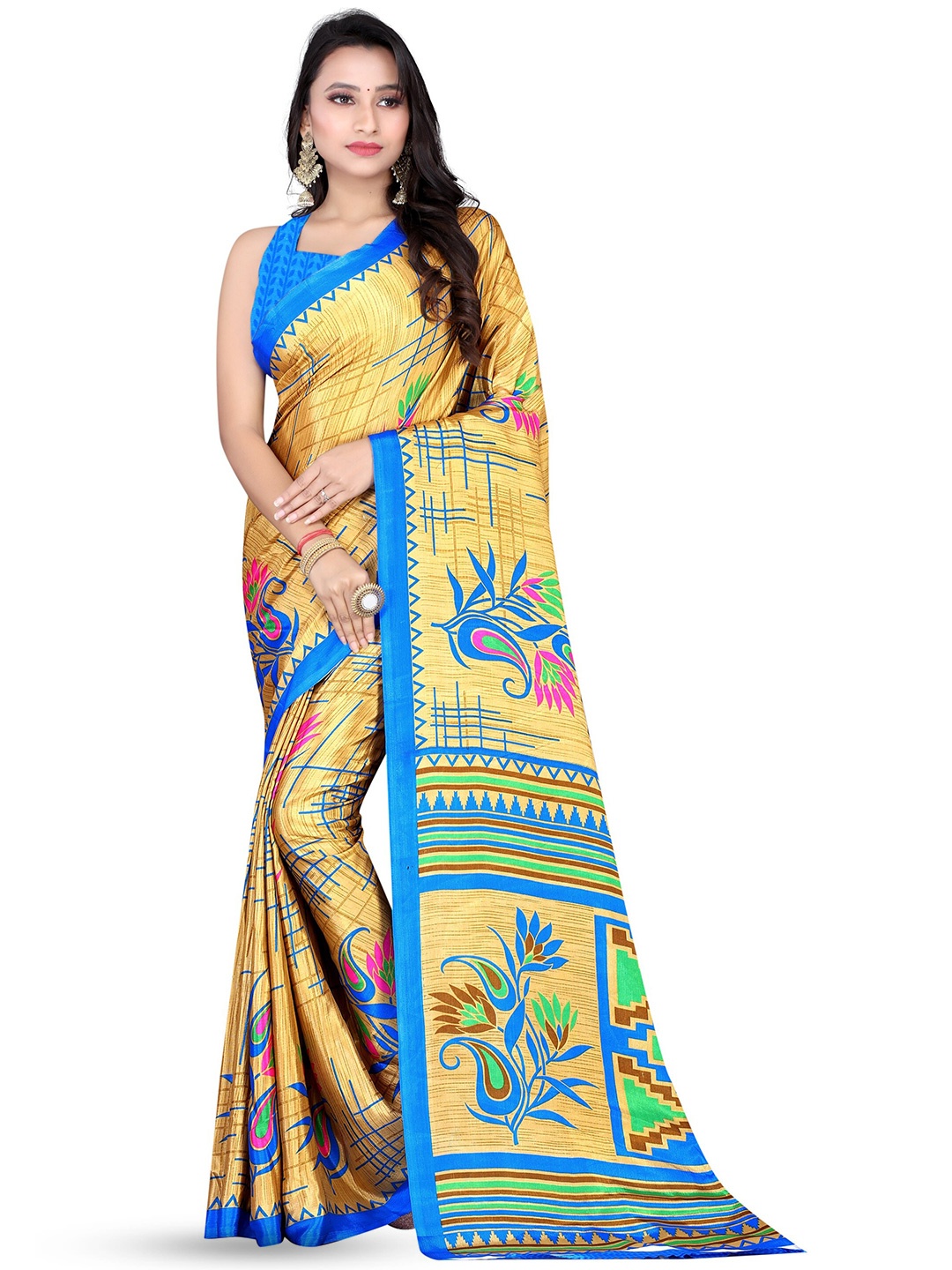 

Leelavati Ethnic Motifs Printed Pure Crepe Saree, Beige