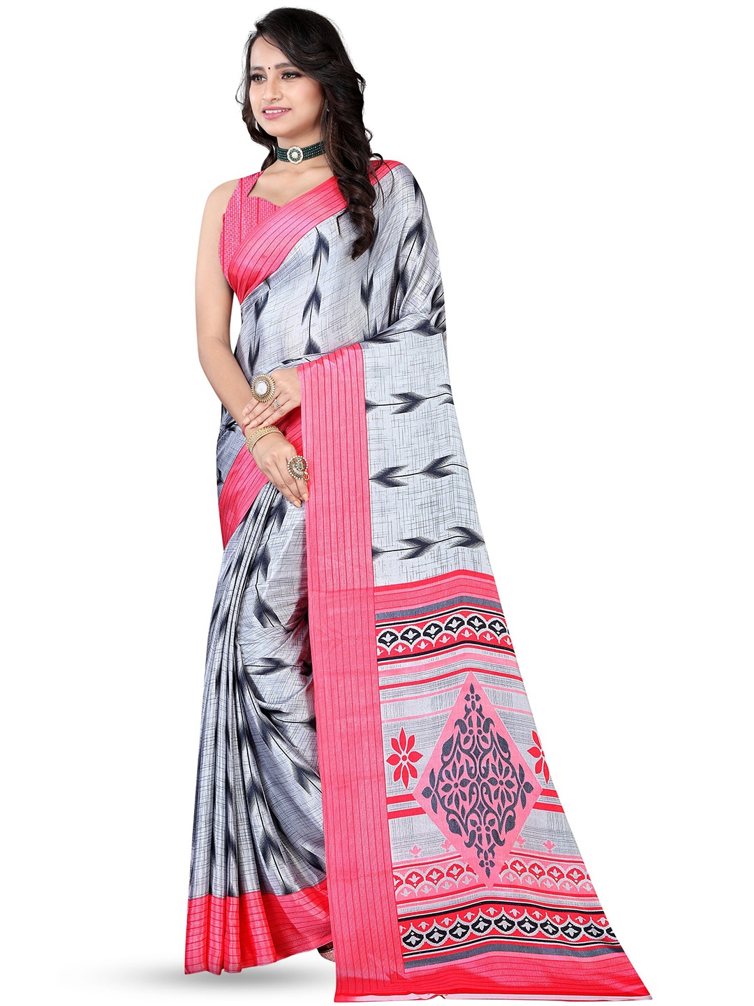 

Leelavati Geometric Printed Saree, Grey