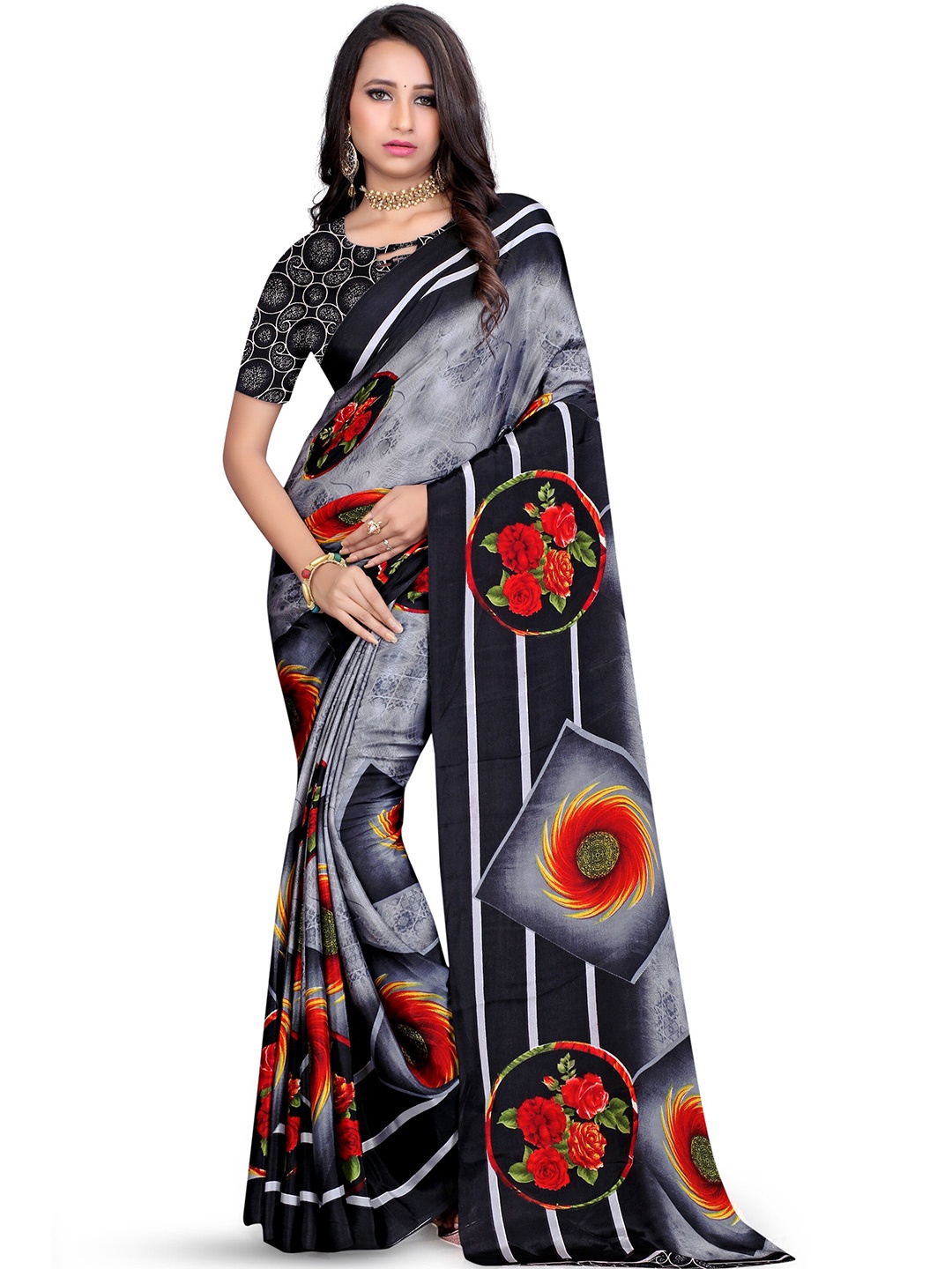 

Leelavati Floral Printed Saree, Grey