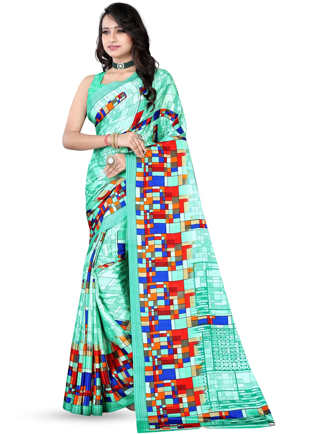 

Leelavati Geometric Printed Saree, Green