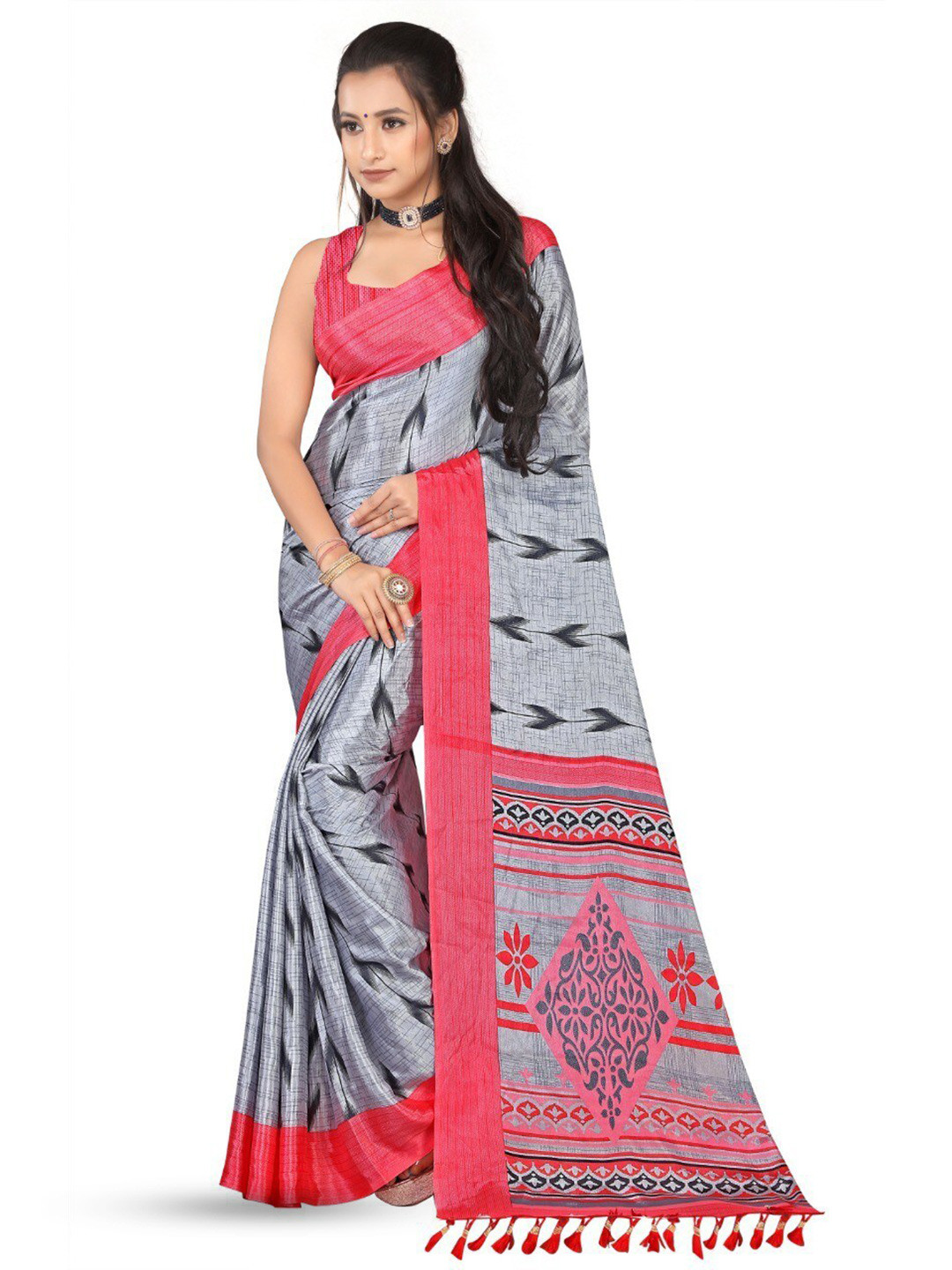 

Leelavati Geometric Printed Saree, Pink