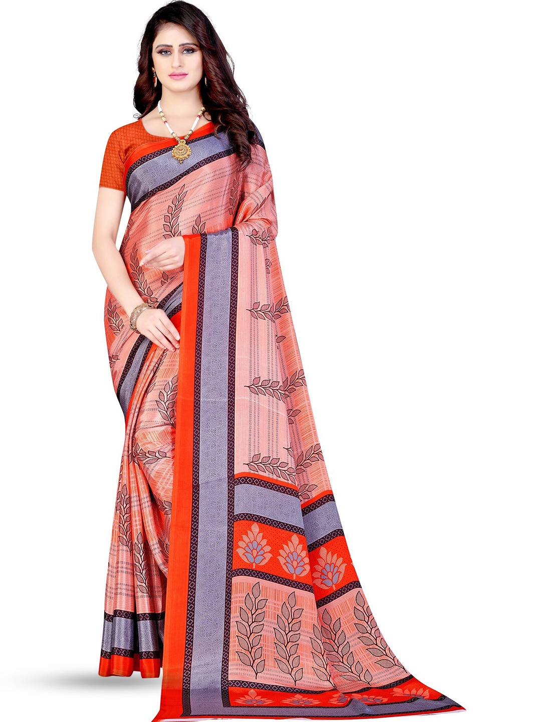 

Leelavati Floral Printed Pure Crepe Saree, Orange