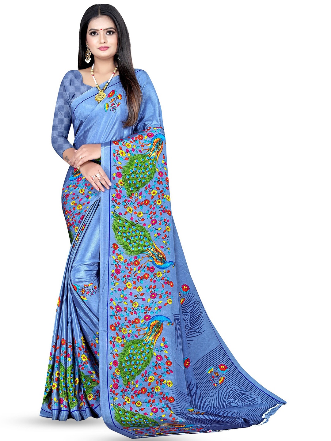 

Leelavati Floral Printed Pure Crepe Saree, Blue